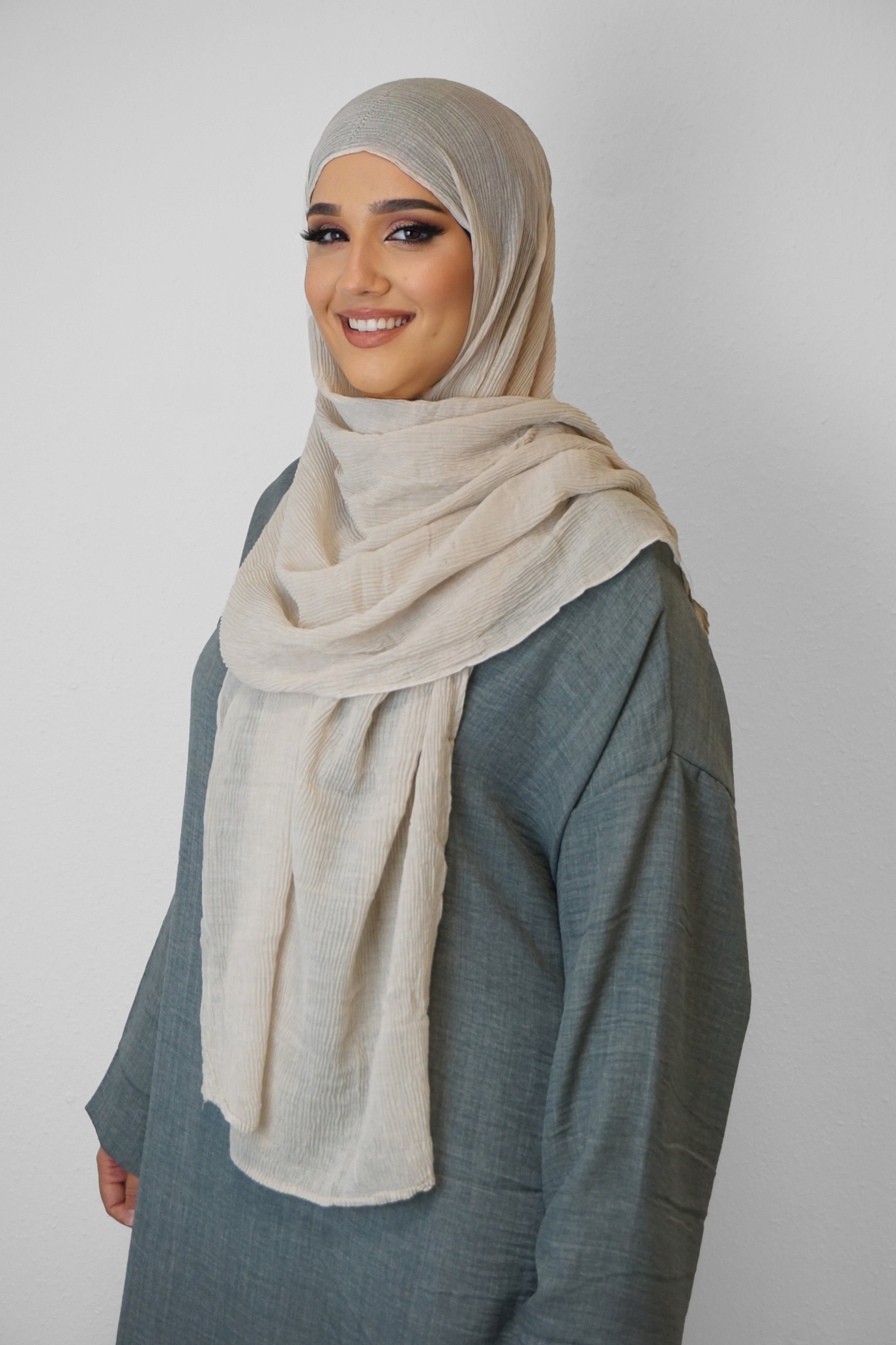 Baumwolle Crinkle-Hijab Hell-Beige