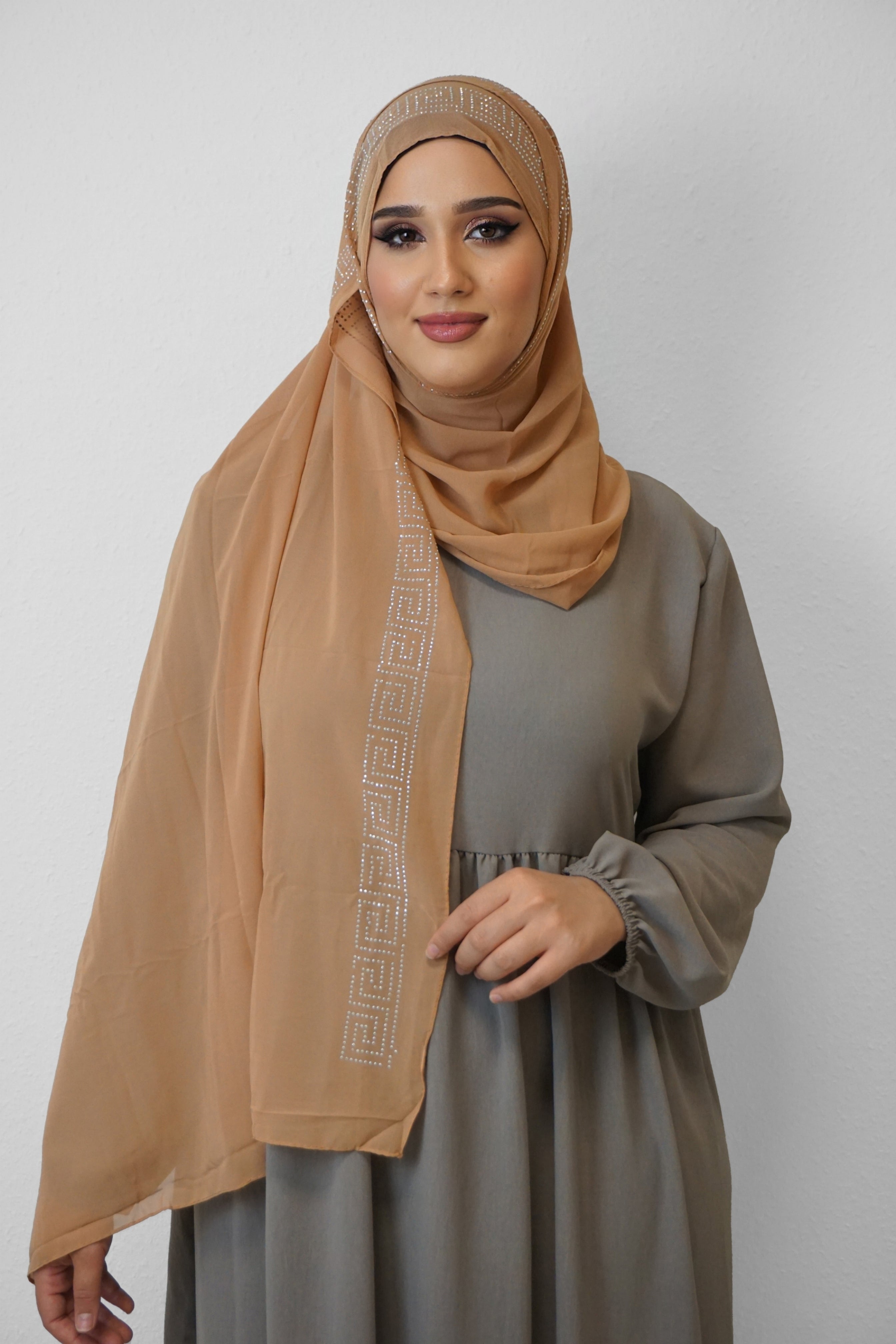 Chiffon Diamond Hijab Camel