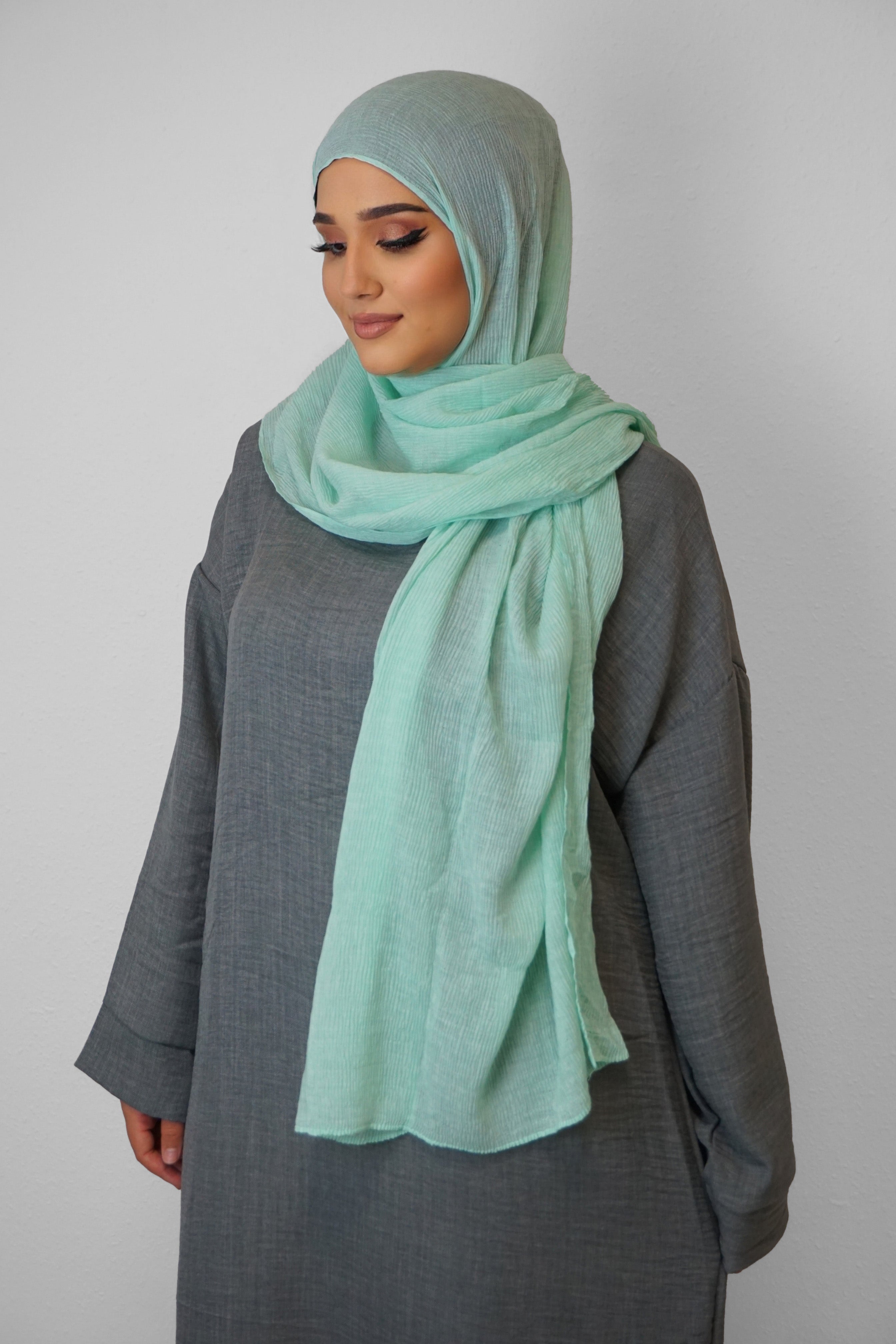 Baumwolle Crinkle-Hijab Hell-Mint