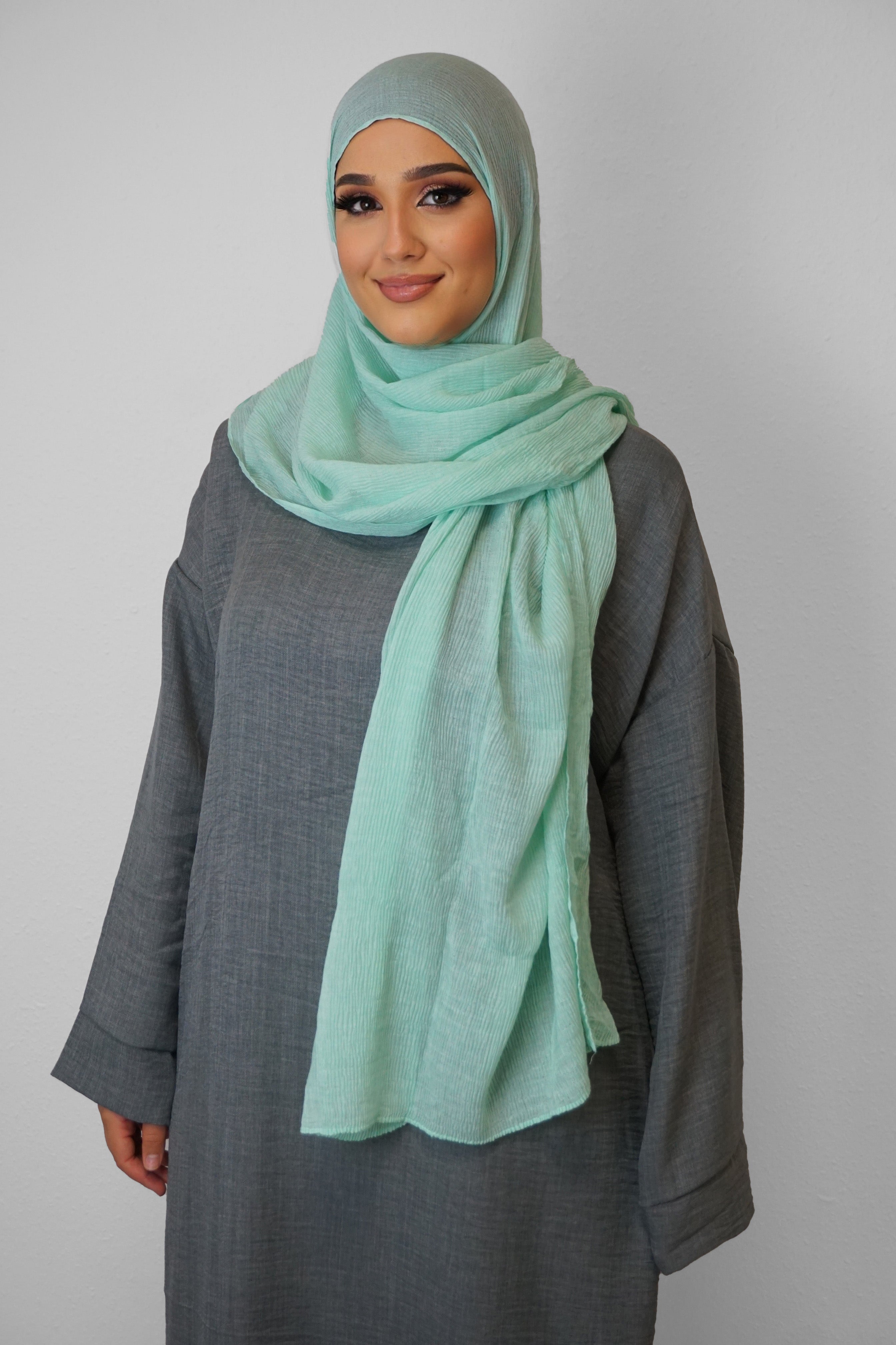 Baumwolle Crinkle-Hijab Hell-Mint