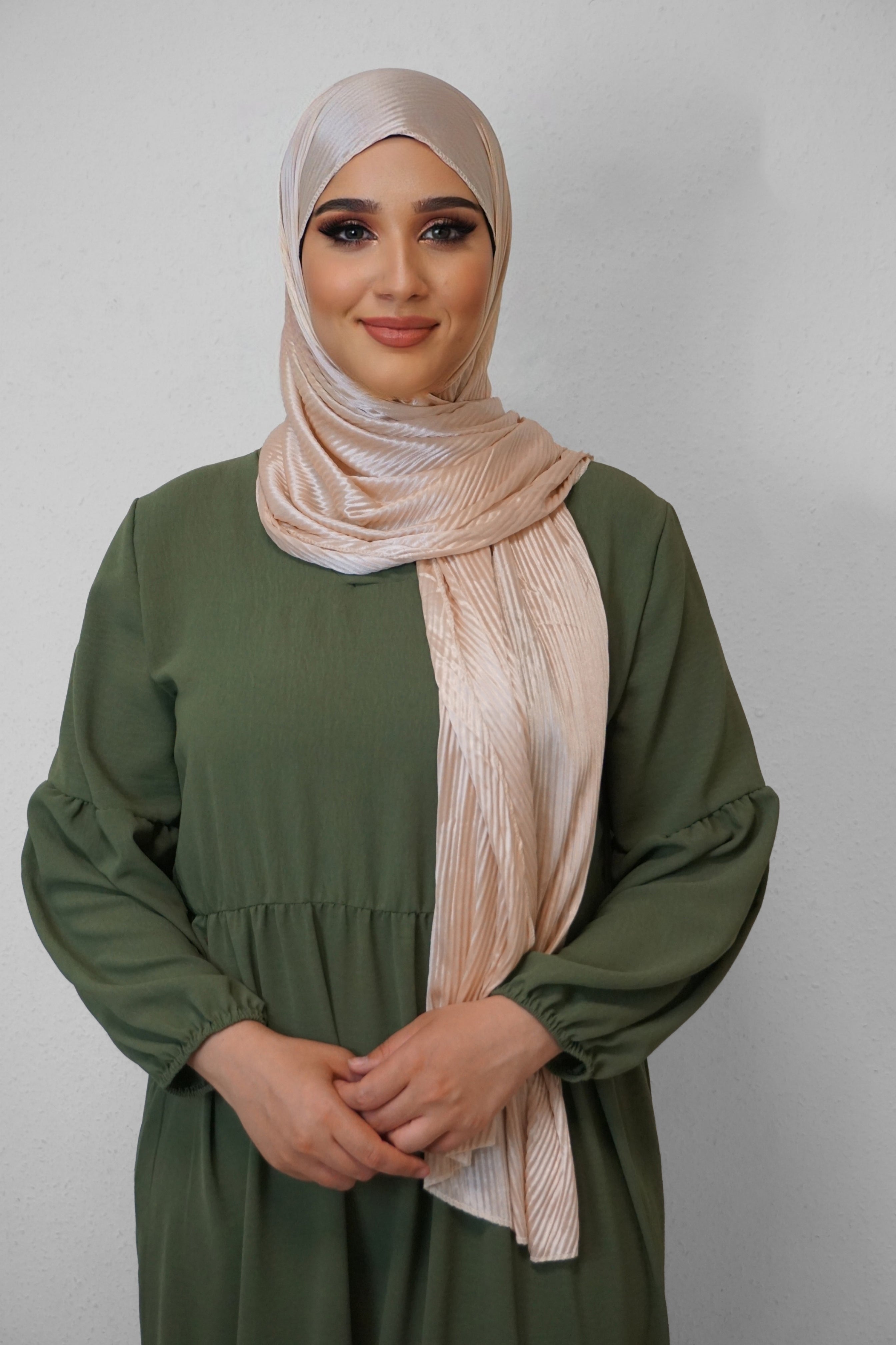 Satin Hijab Plissiert Dark-Rose