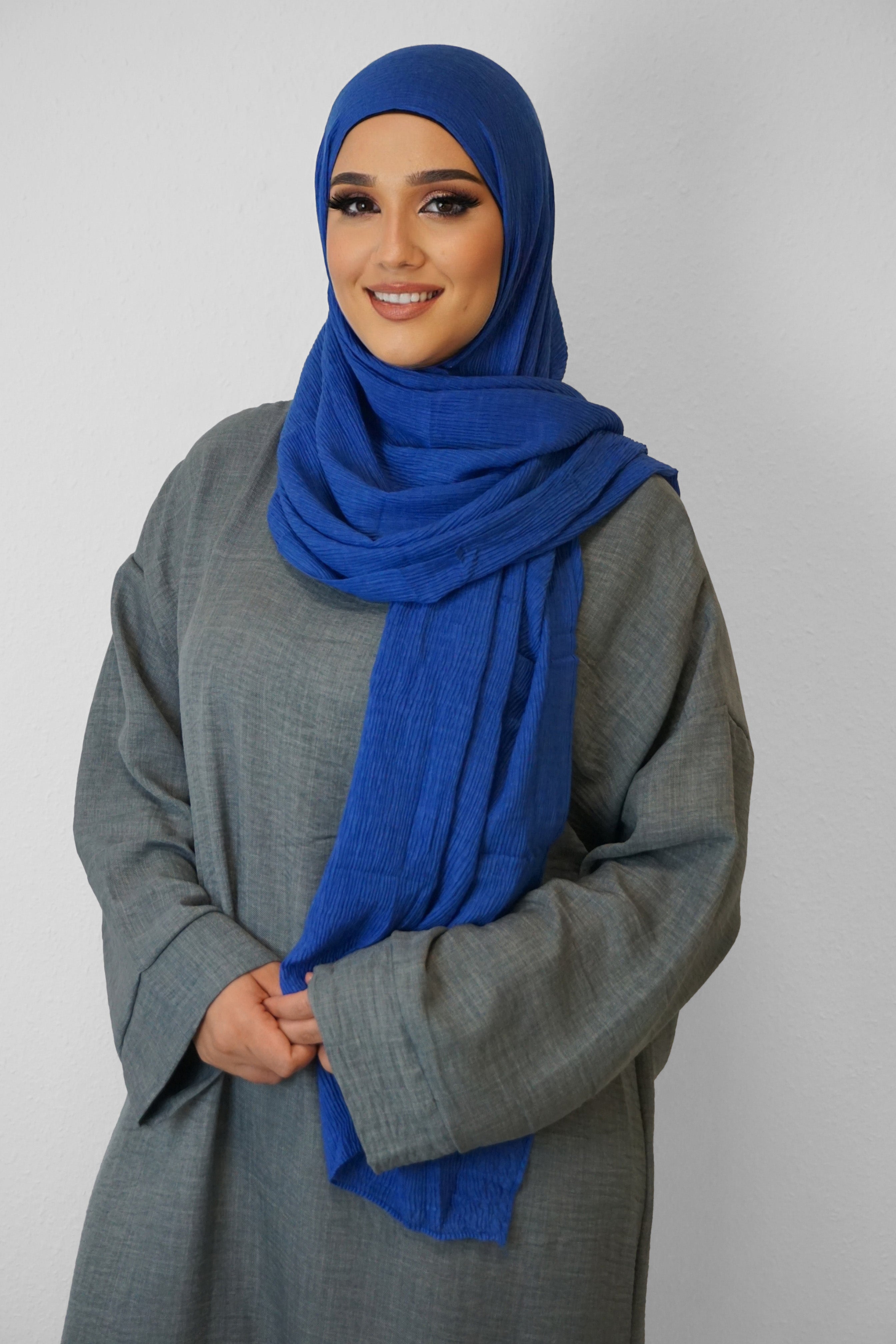 Baumwolle Crinkle-Hijab Jeansblau 2