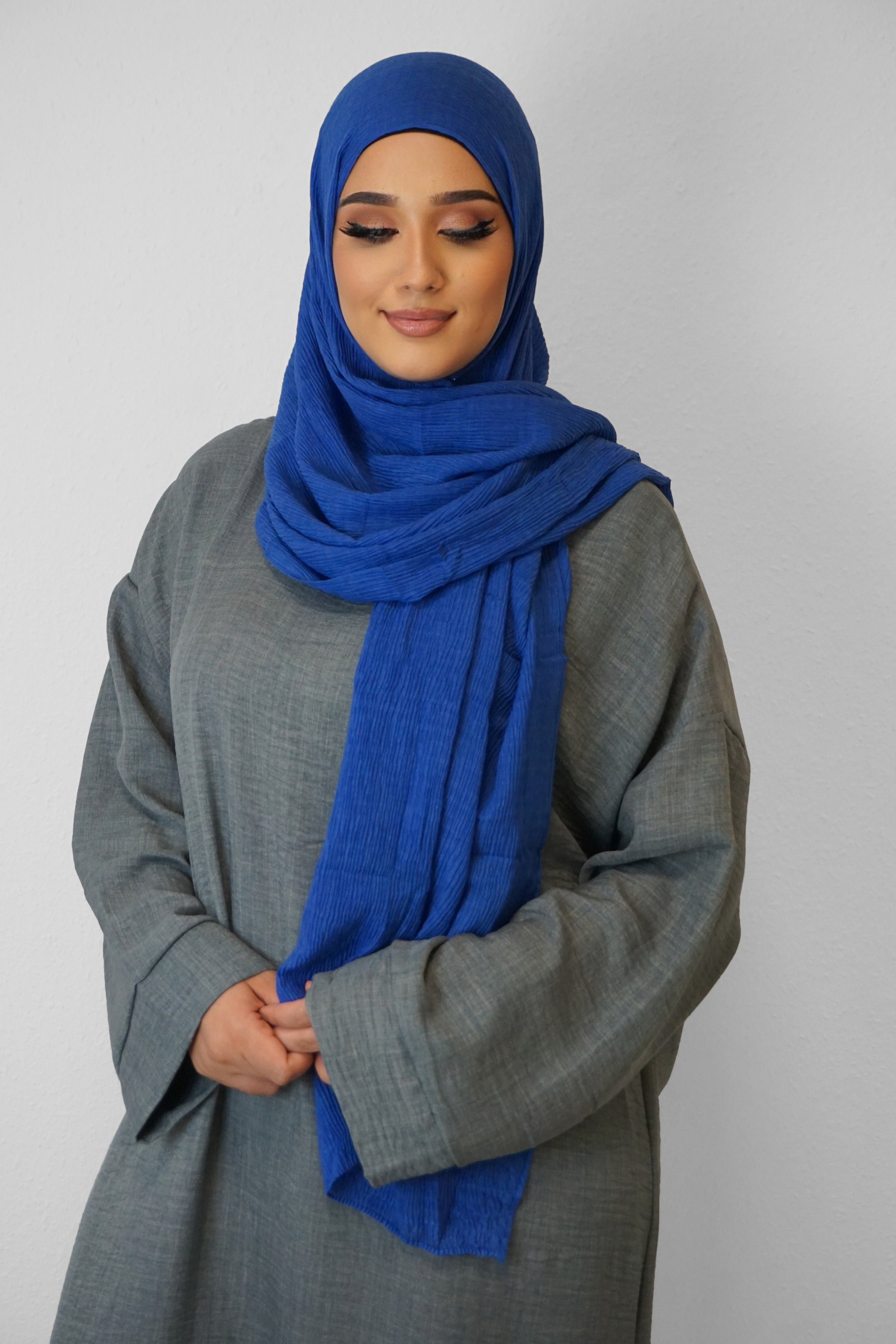 Baumwolle Crinkle-Hijab Jeansblau 2