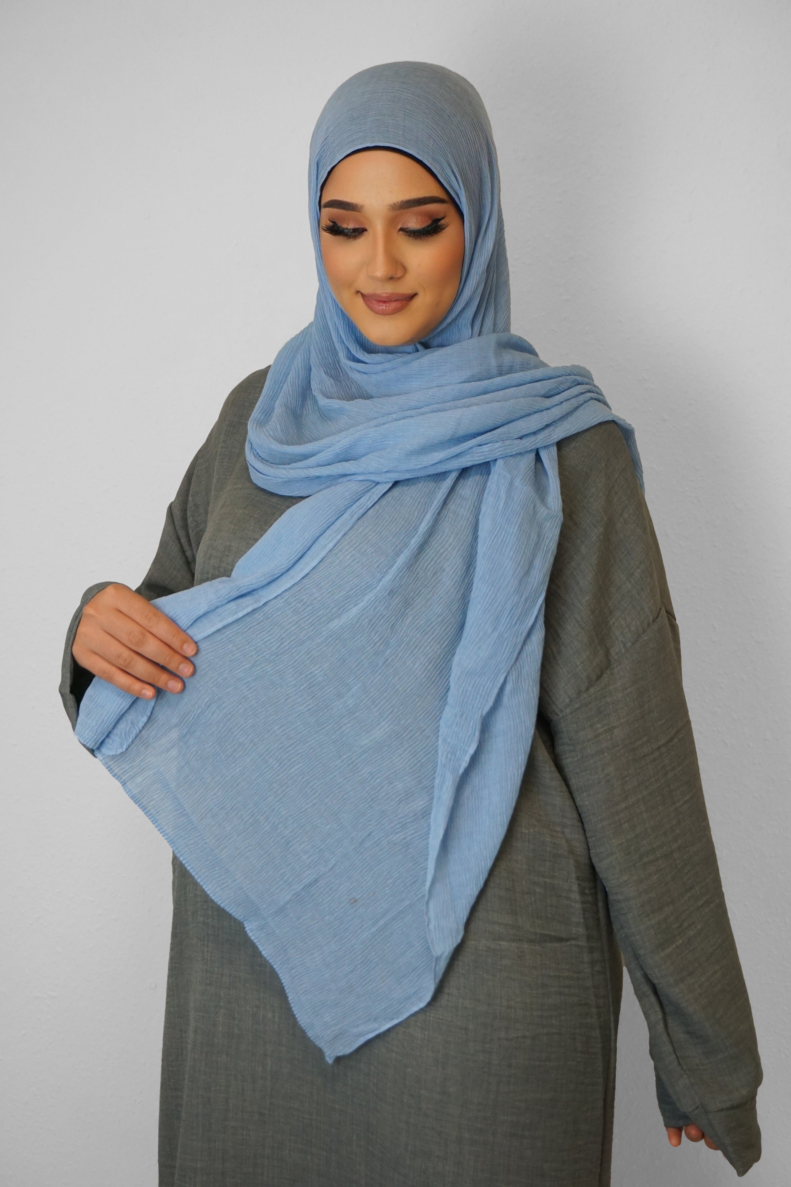 Baumwolle Crinkle-Hijab Hellblau