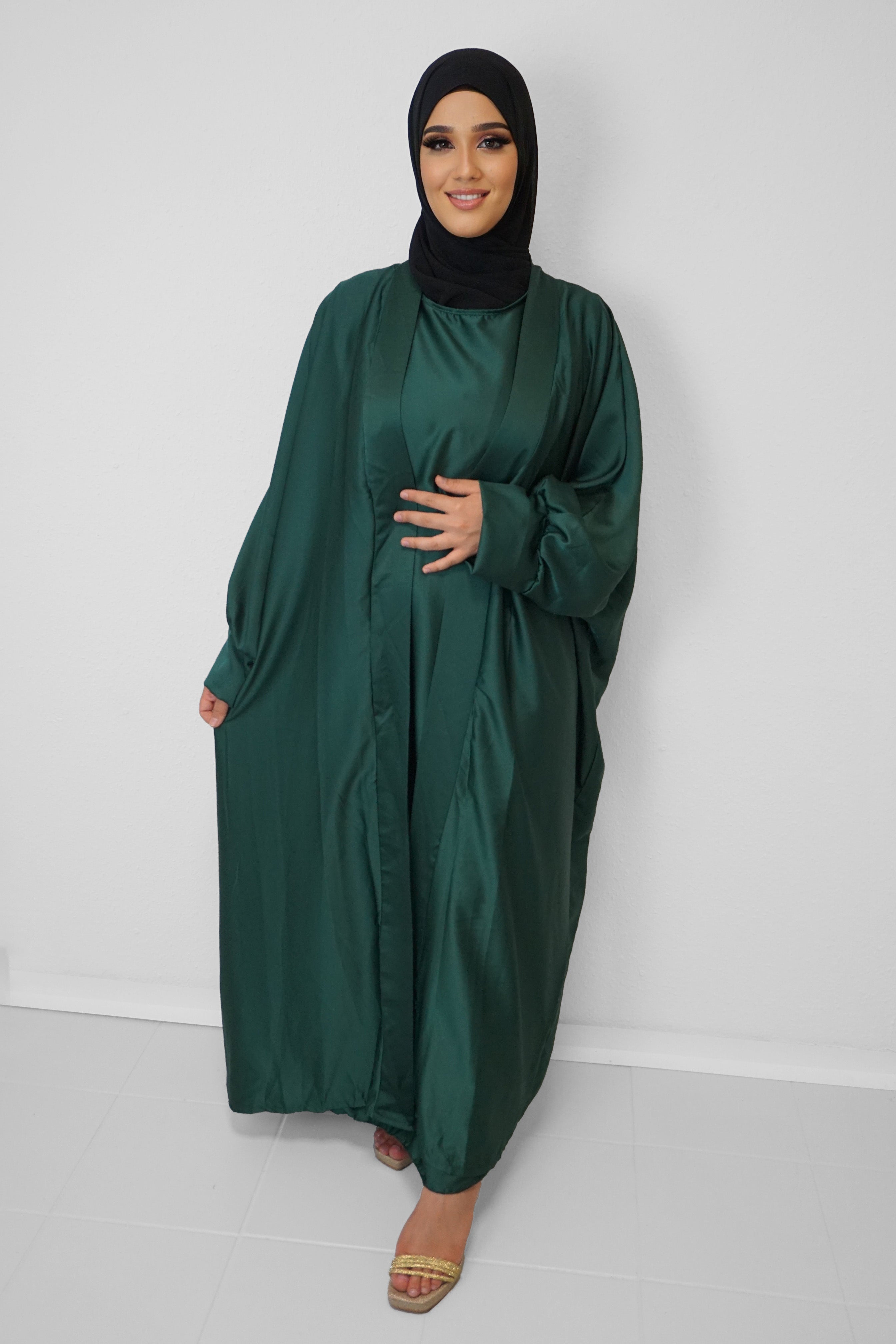 Satin-Abaya Nilofar Smaragdgrün