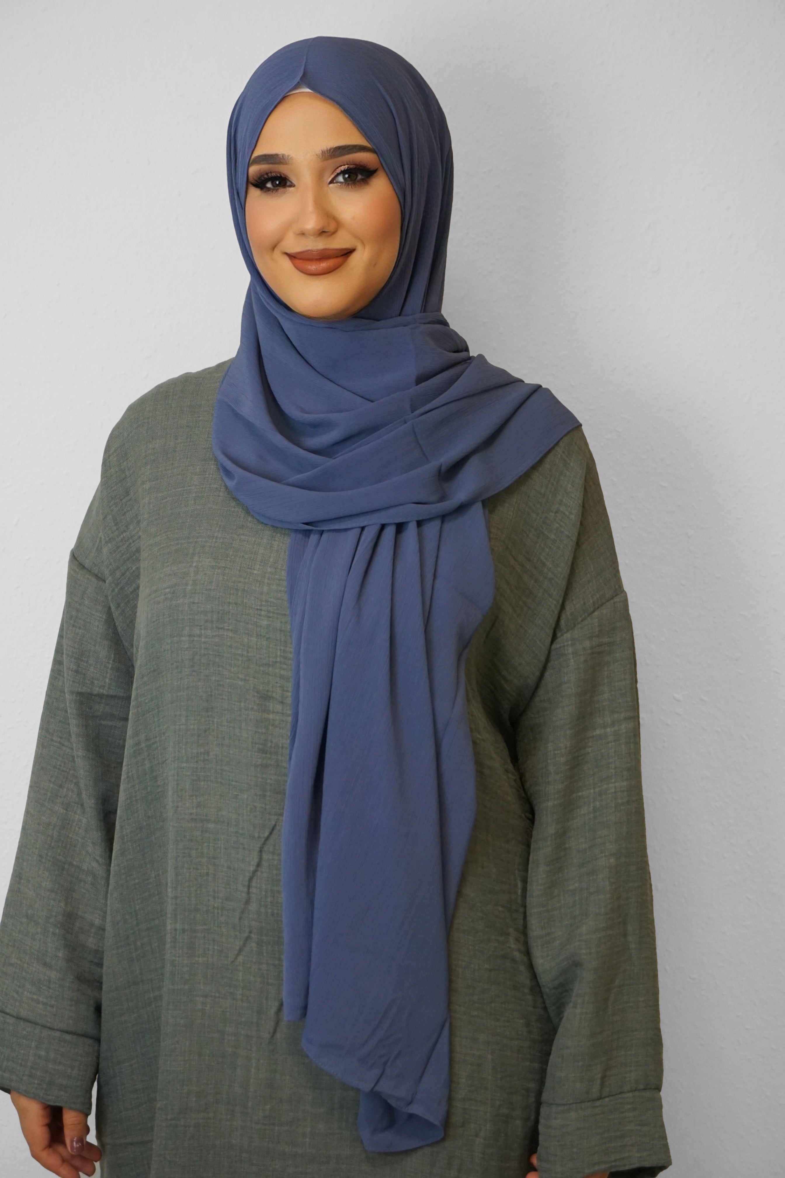 Crinkle Premium Chiffon Hijab Jeansblau