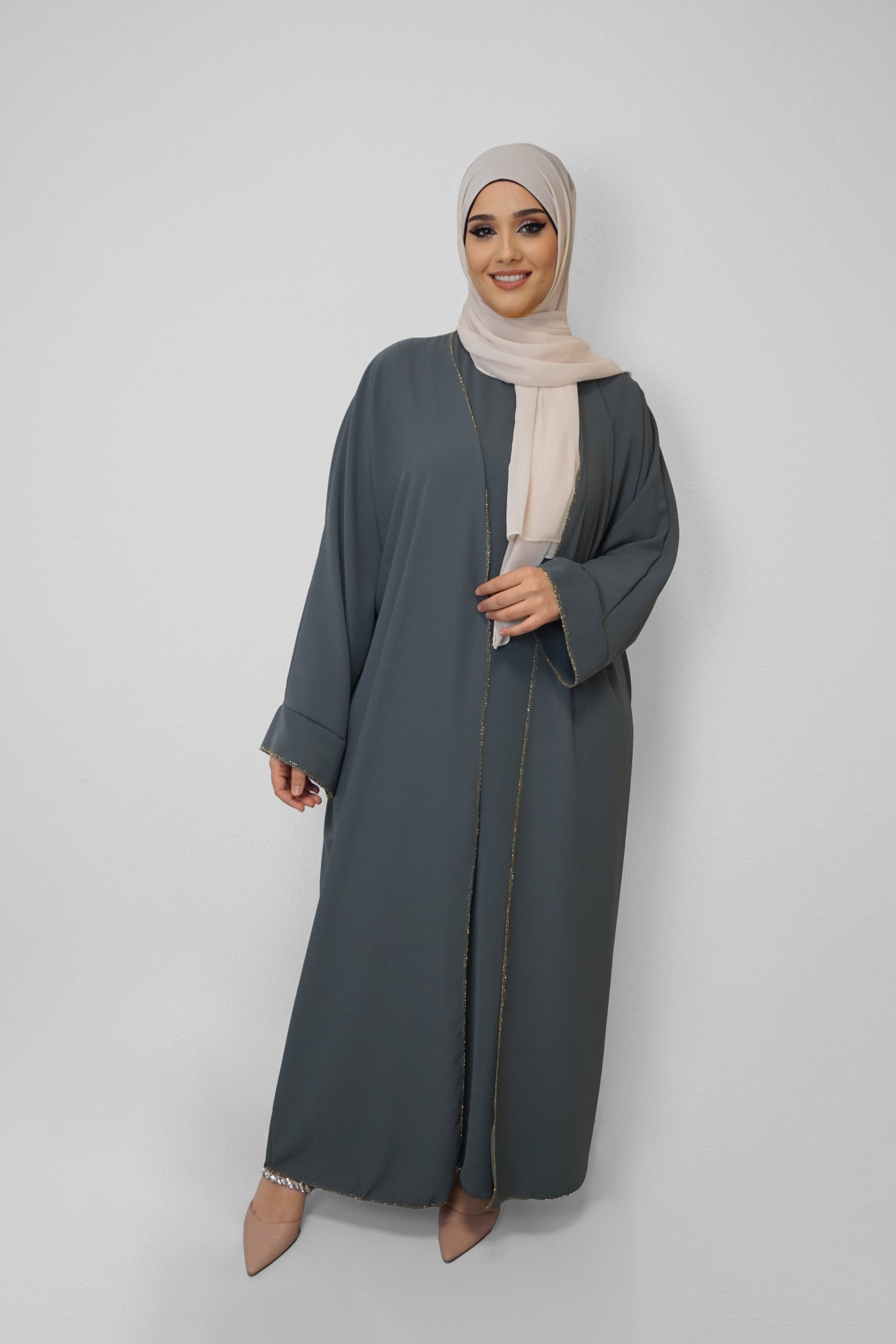 Zwei-Teiler Abaya Saddaya Dunkelgrau