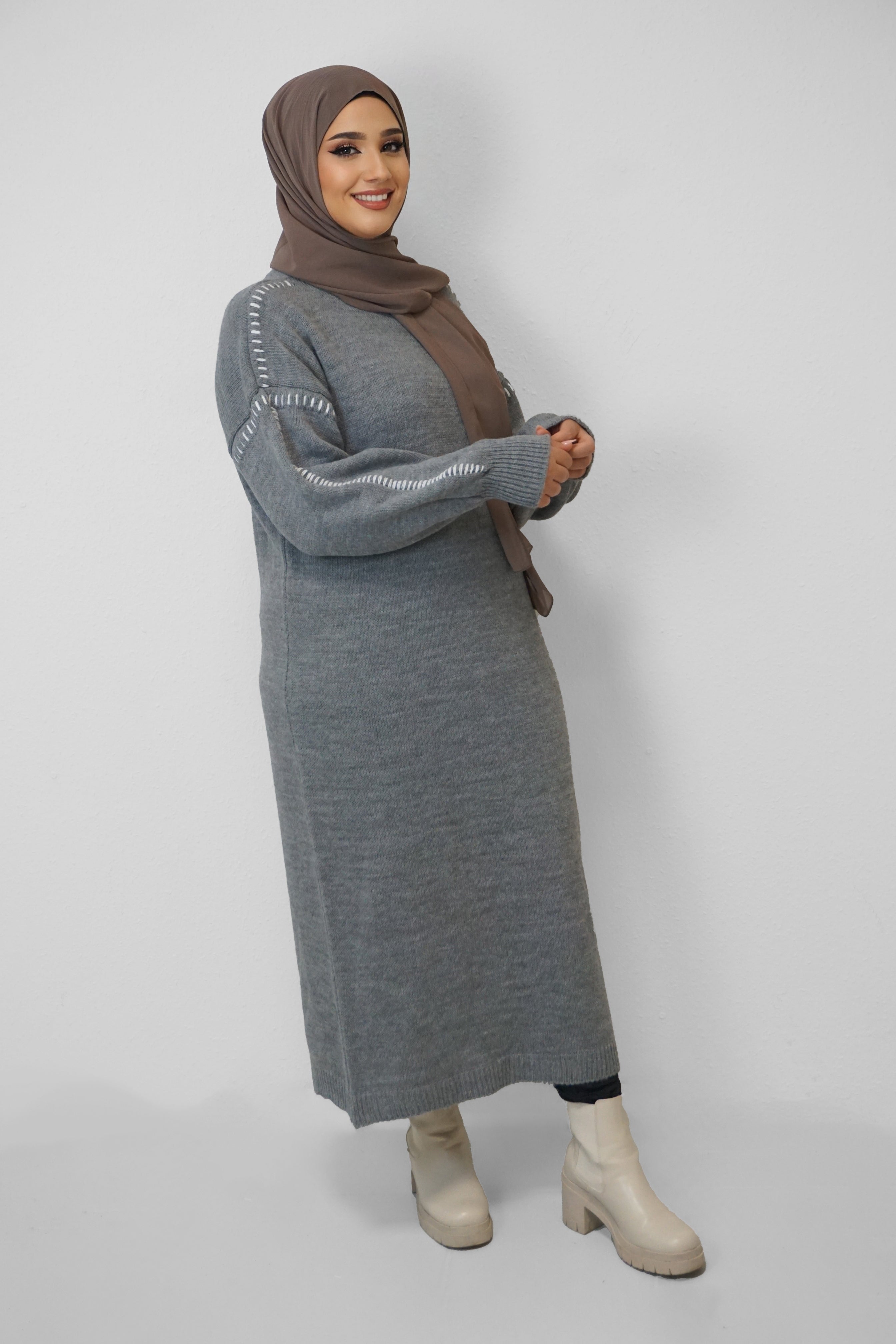 Maxi Strick-Kleid Kamela Grau