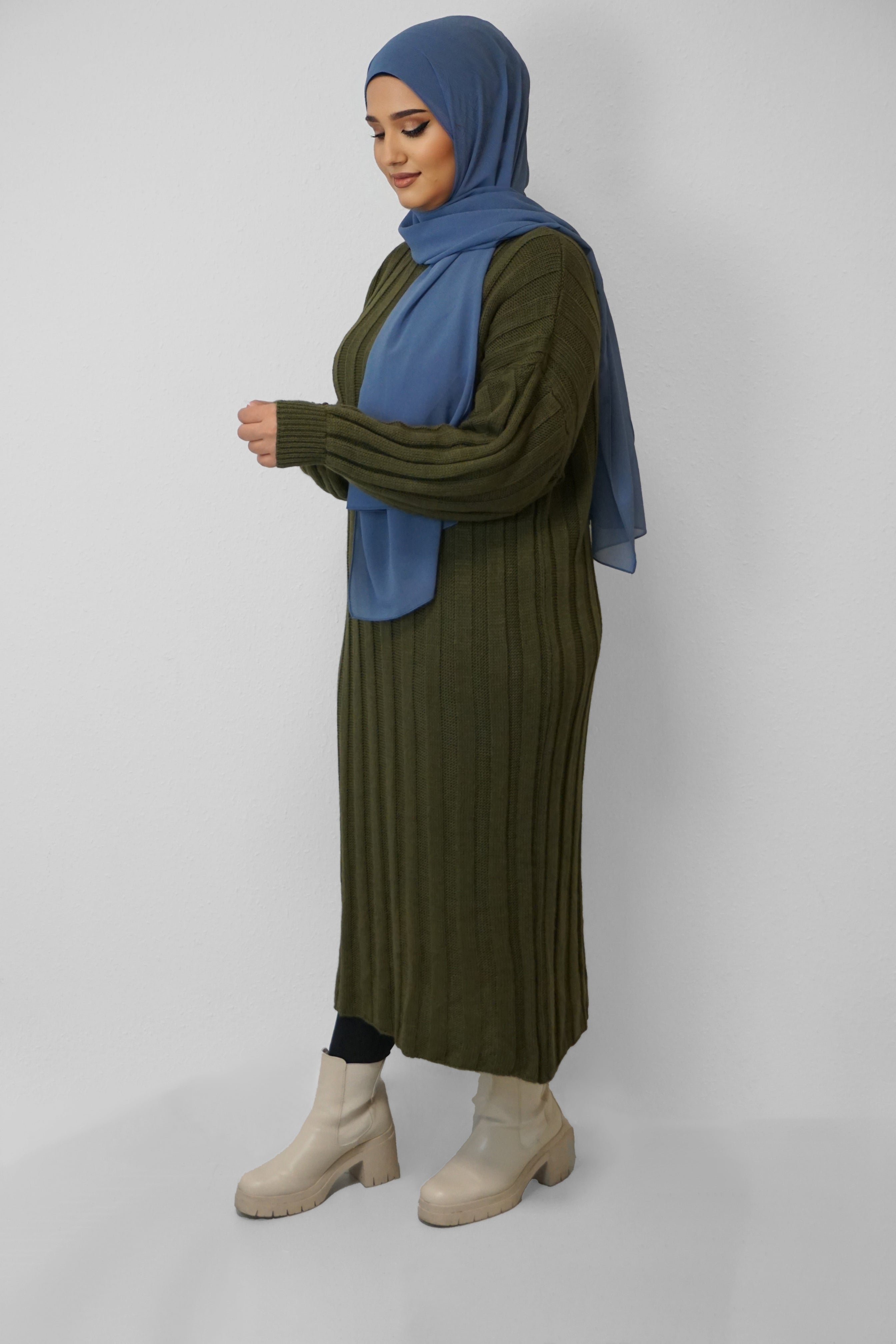 Maxi Strick-Kleid Inas Oliv