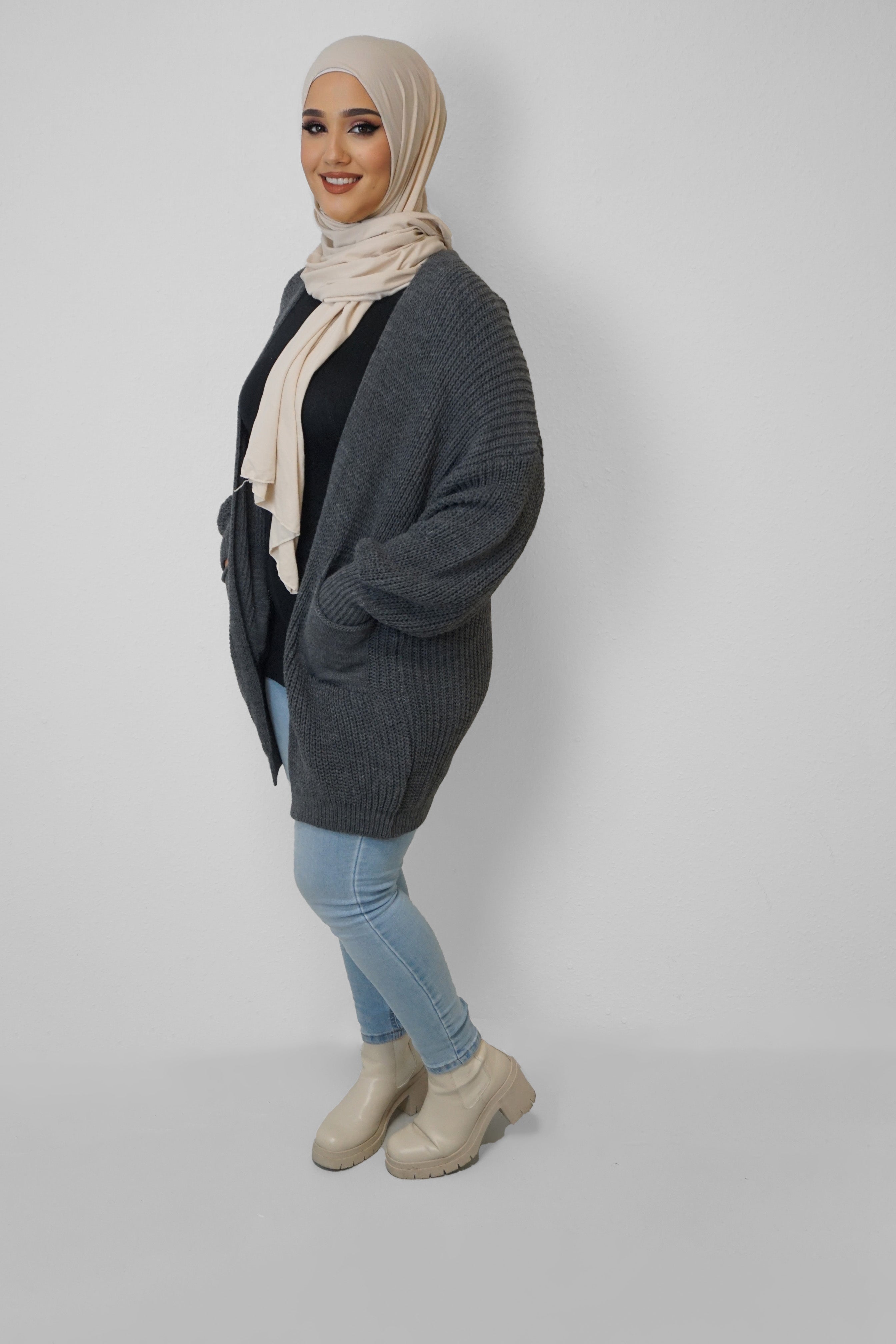 Grobstrick-Cardigan Mira Dunkelgrau