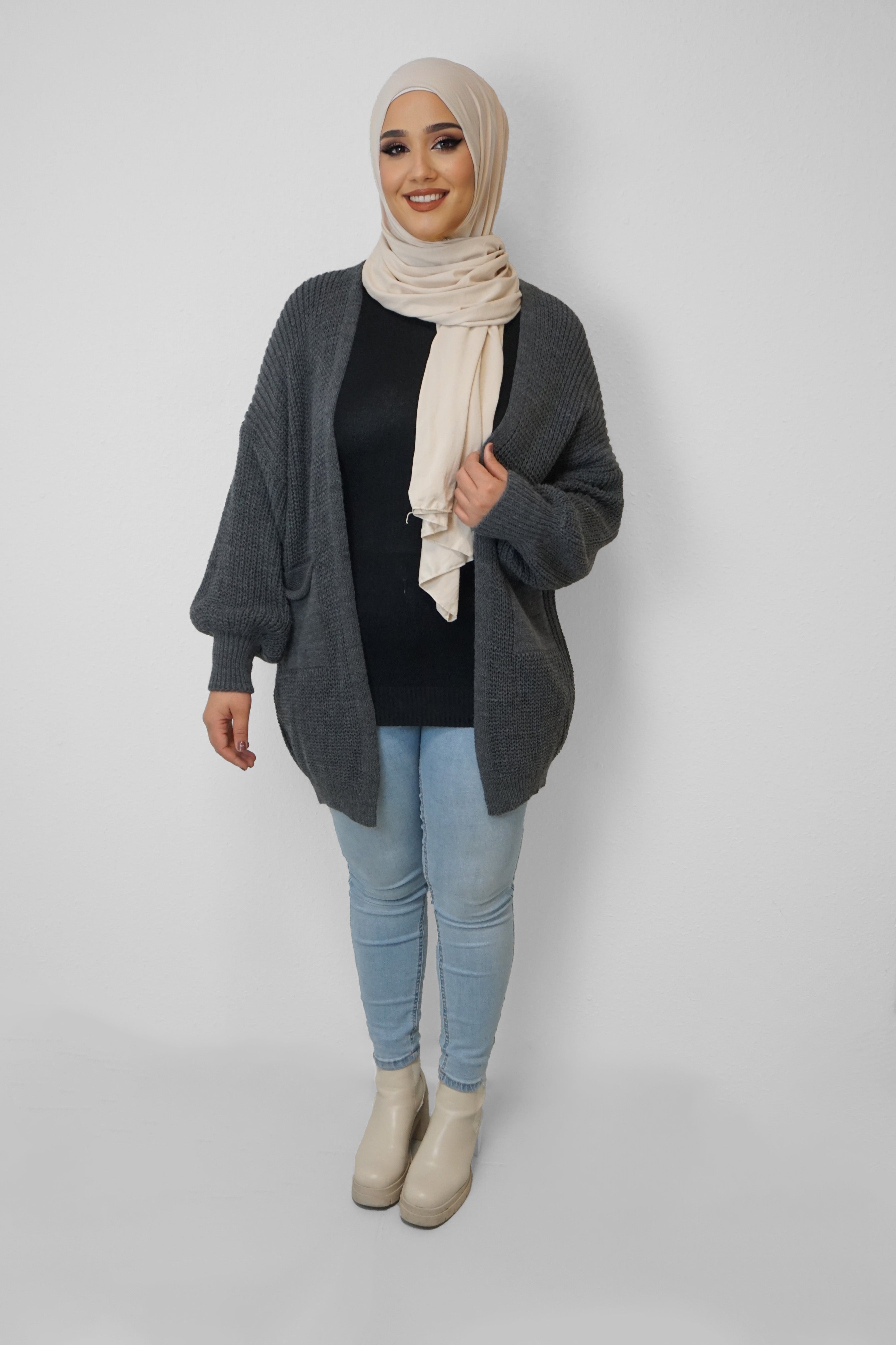 Grobstrick-Cardigan Mira Dunkelgrau