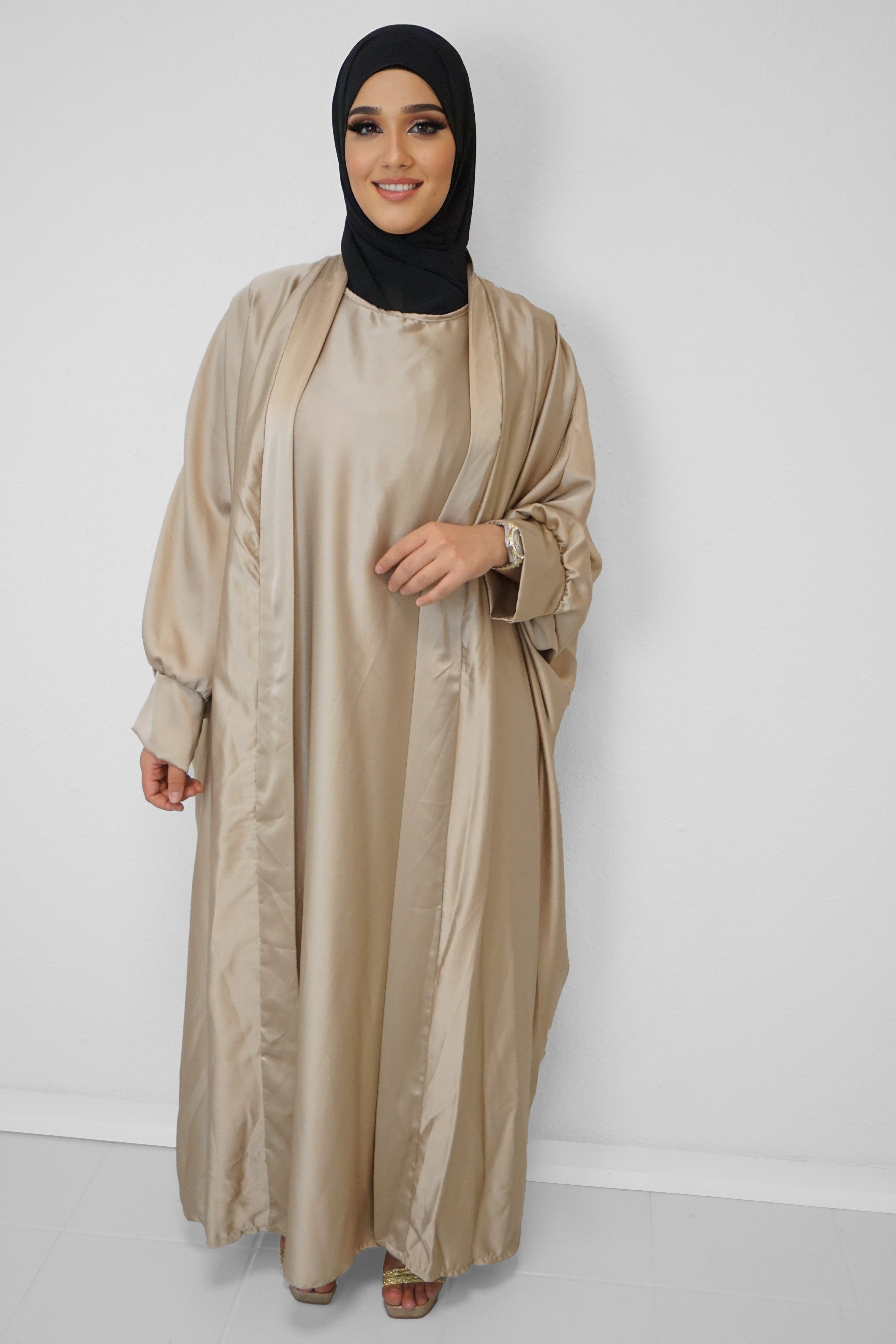 Satin-Abaya Nilofar Goldbeige