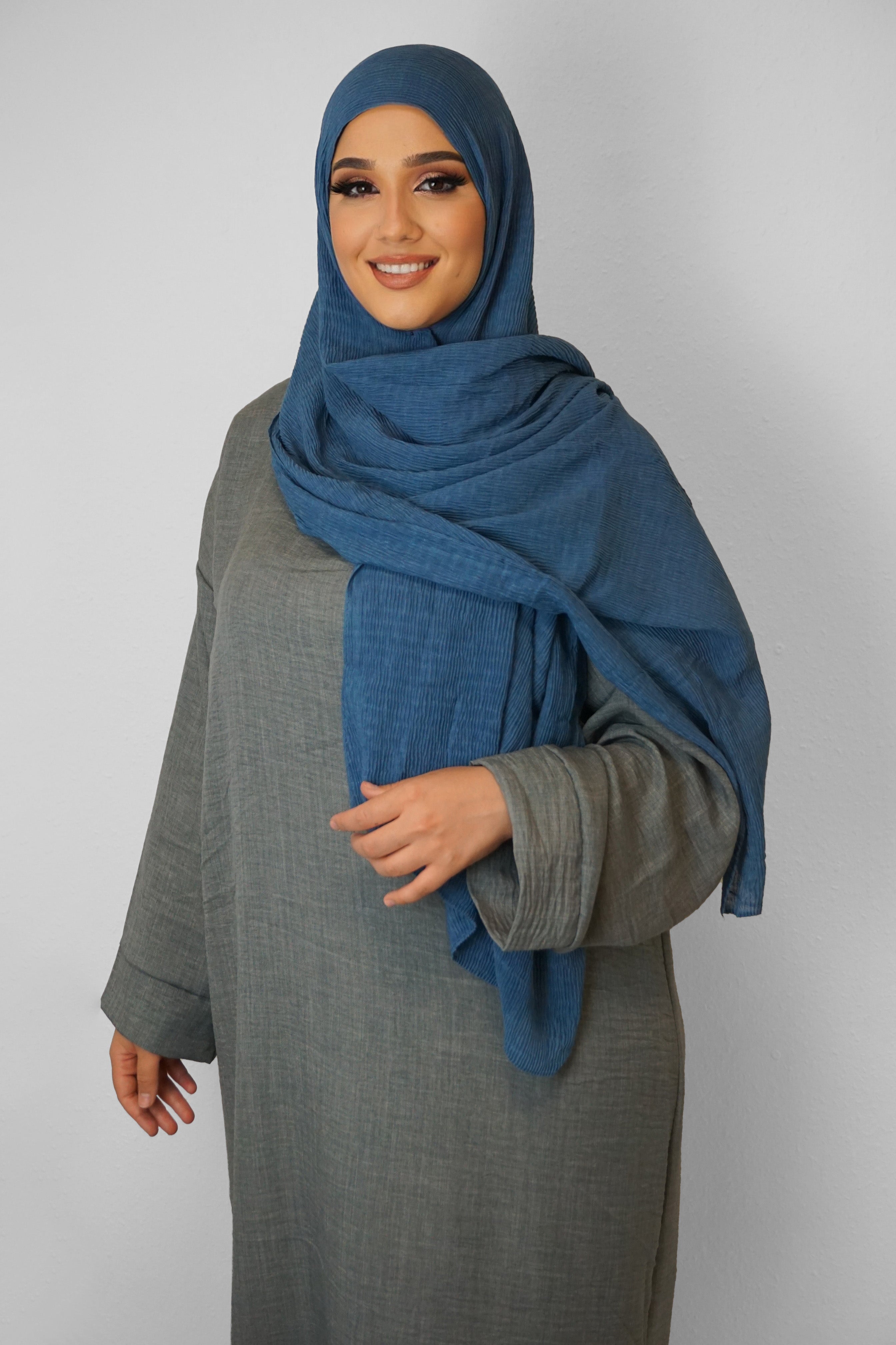 Baumwolle Crinkle-Hijab Jeansblau