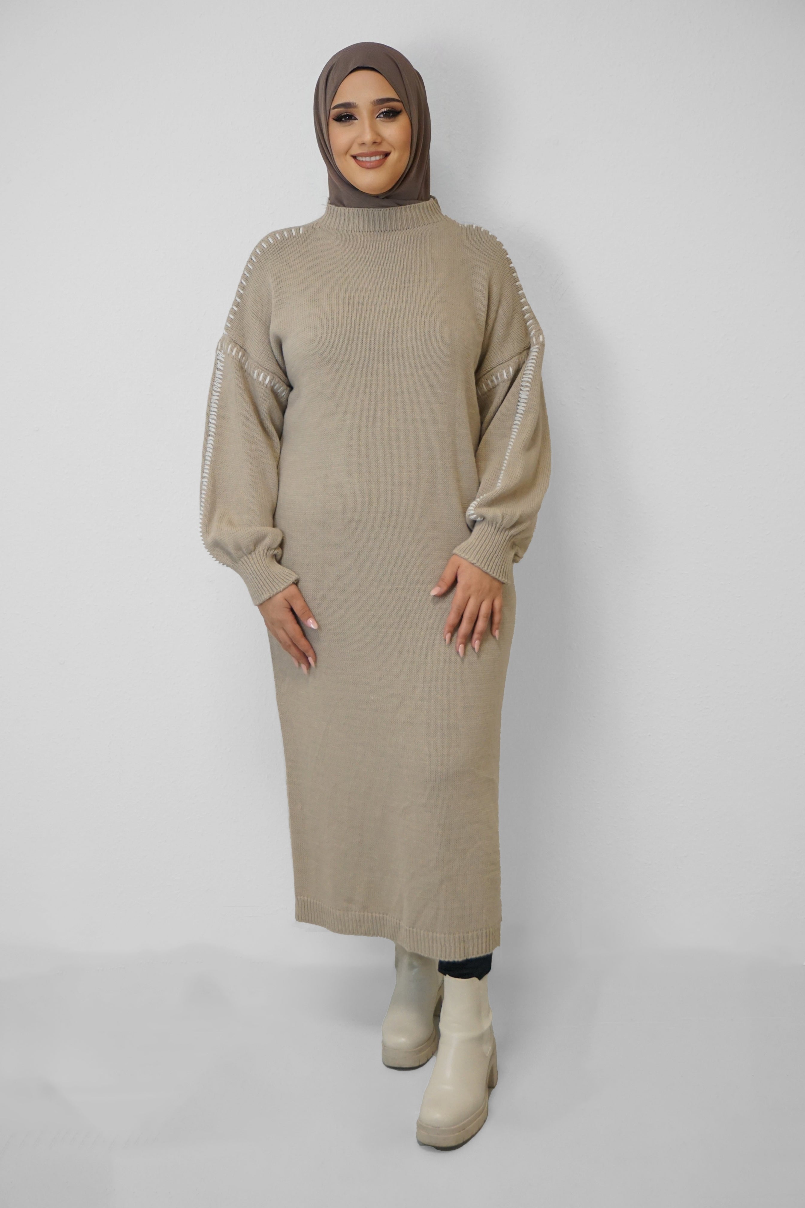 Maxi Strick-Kleid Kamela Beige