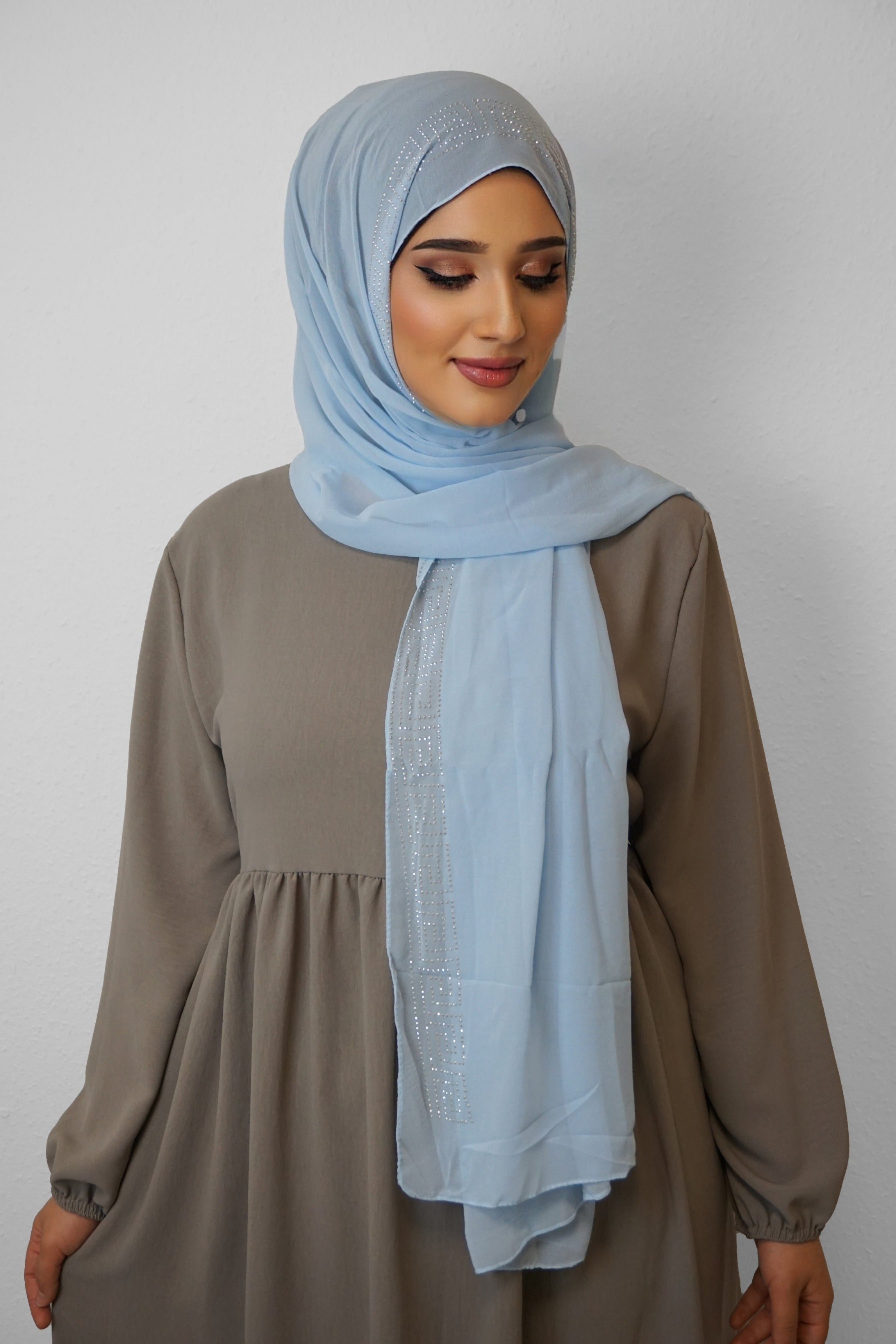 Chiffon Diamond Hijab Wasserblau