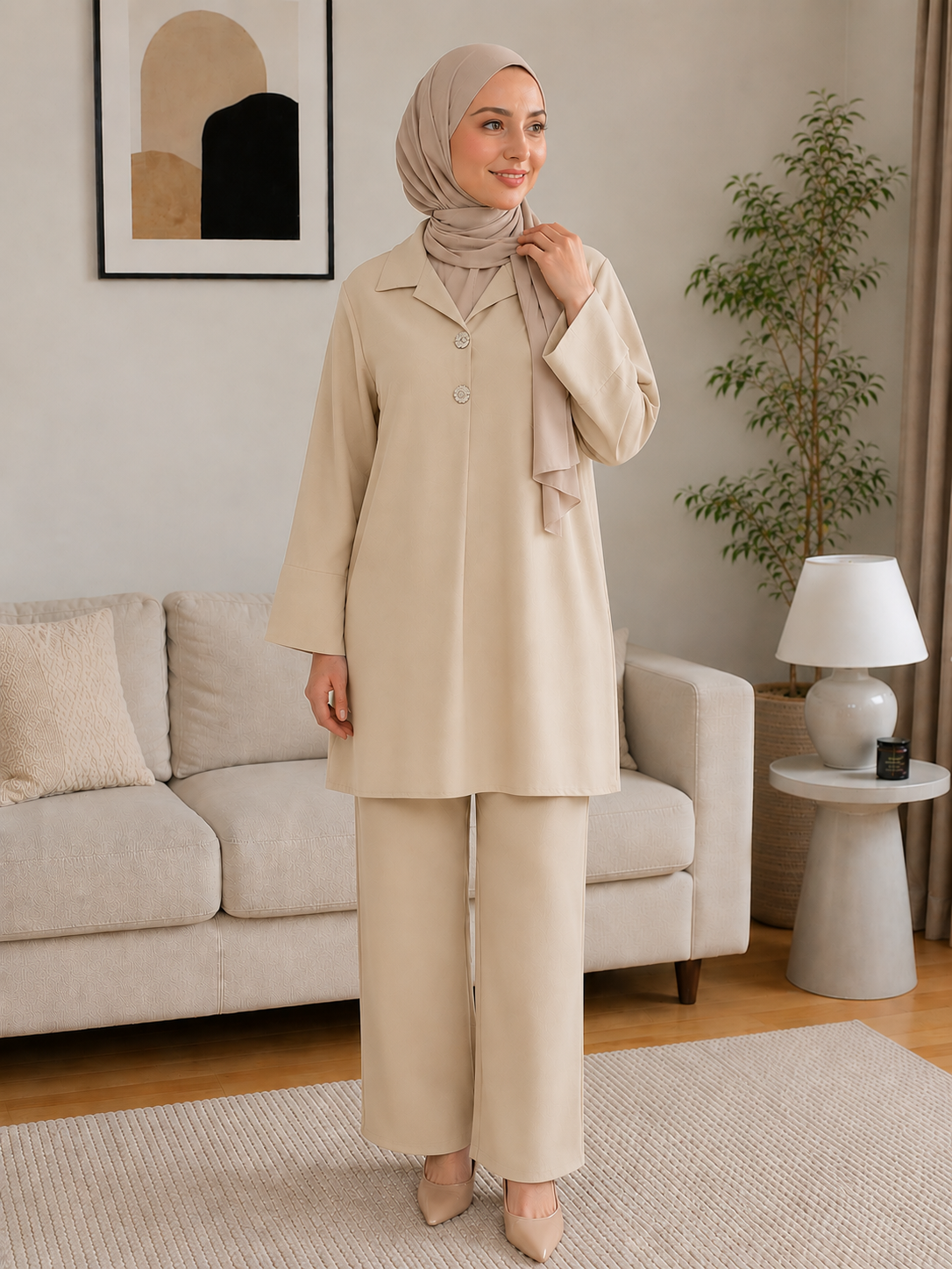 Zwei-Teiler Hose Hathira Beige