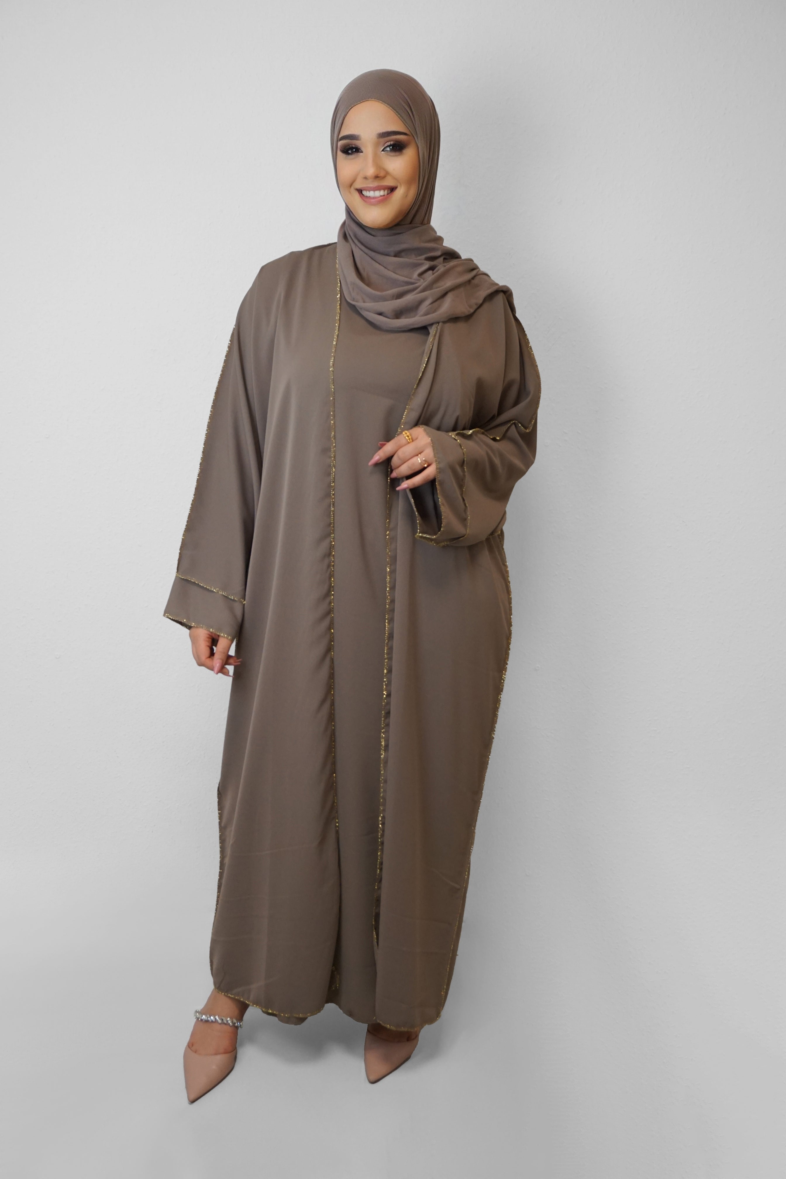Zwei-Teiler Abaya Saddaya Dark-Taupe
