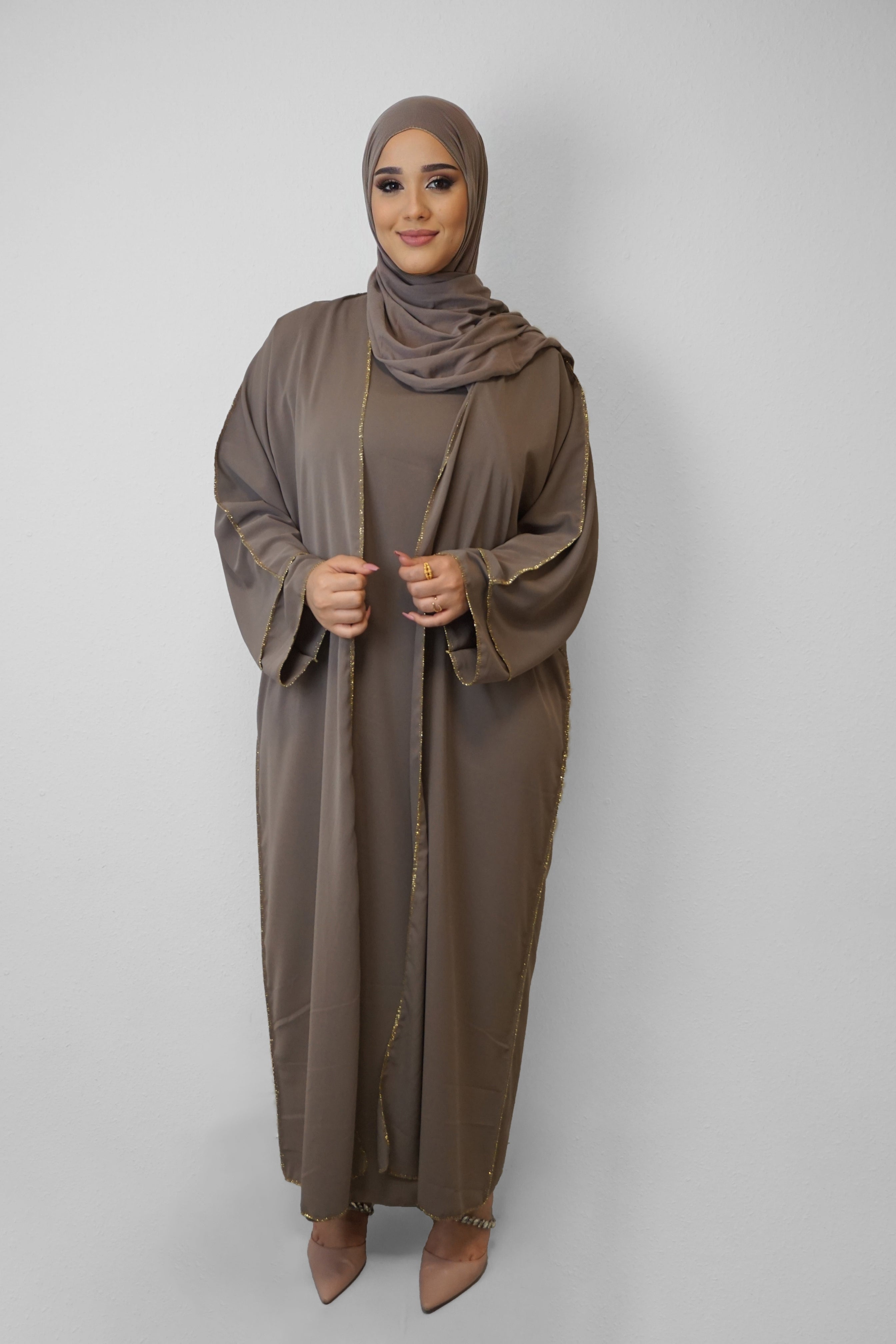 Zwei-Teiler Abaya Saddaya Dark-Taupe