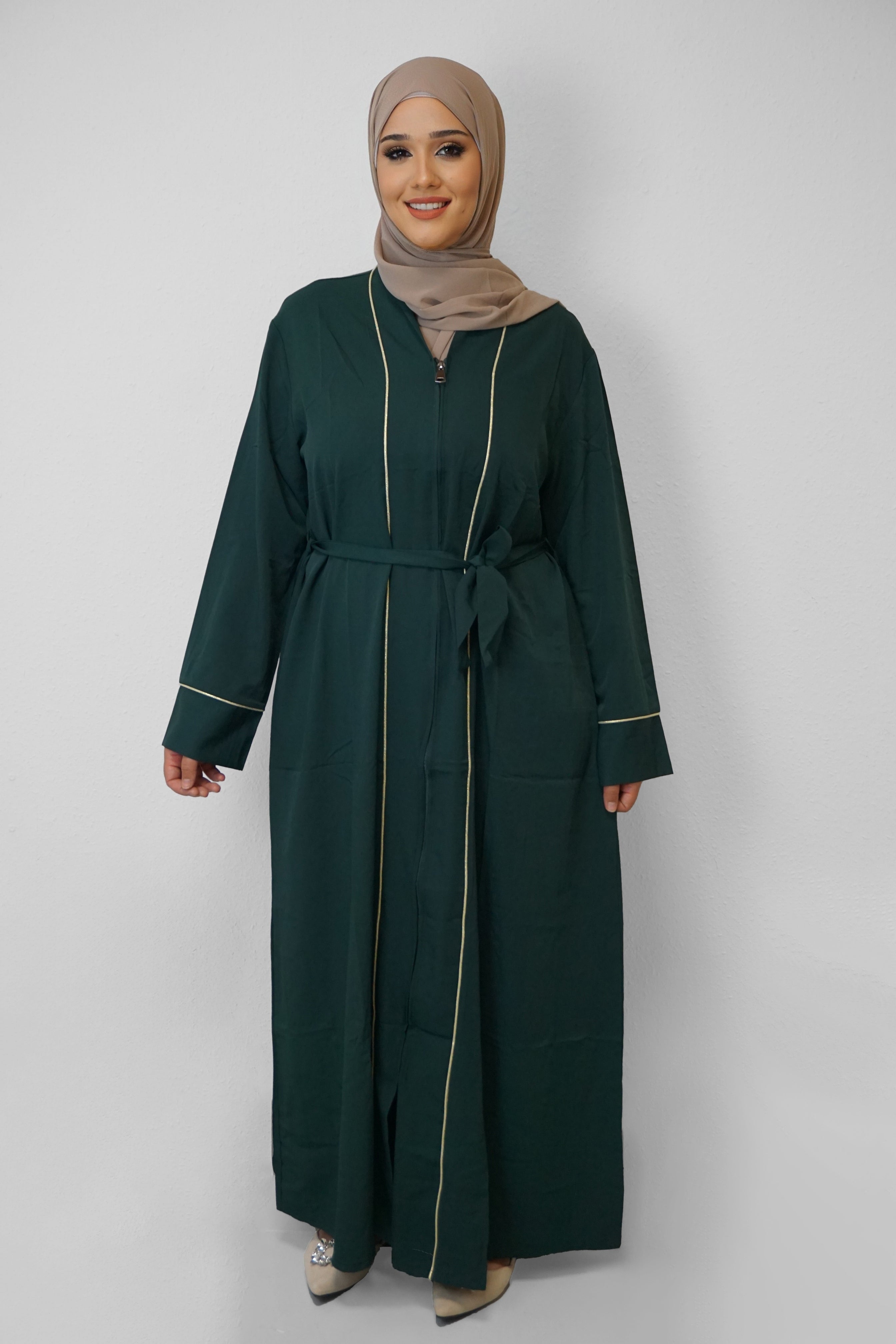 Abaya Namika mit Reisverschluss Smaragdgrün
