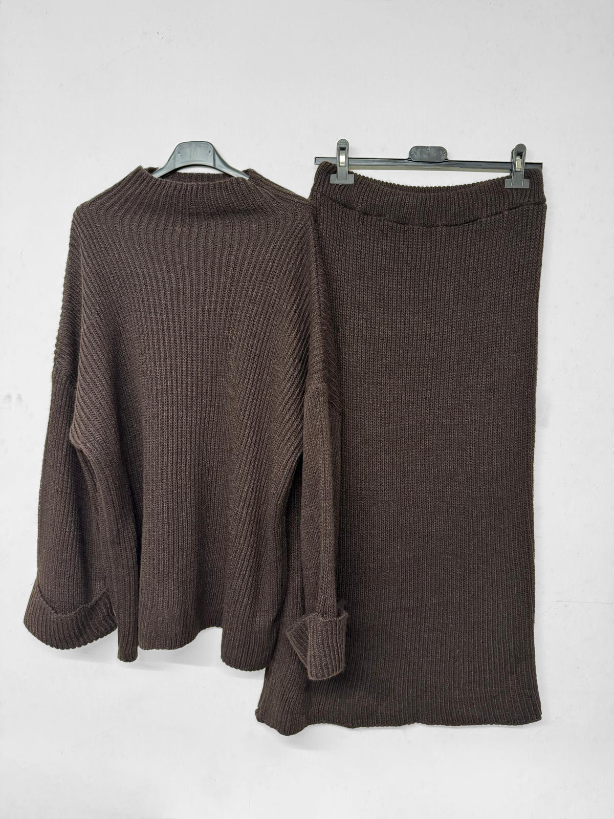 Grobstrick Zwei-Teiler Rock Cinta Taupe