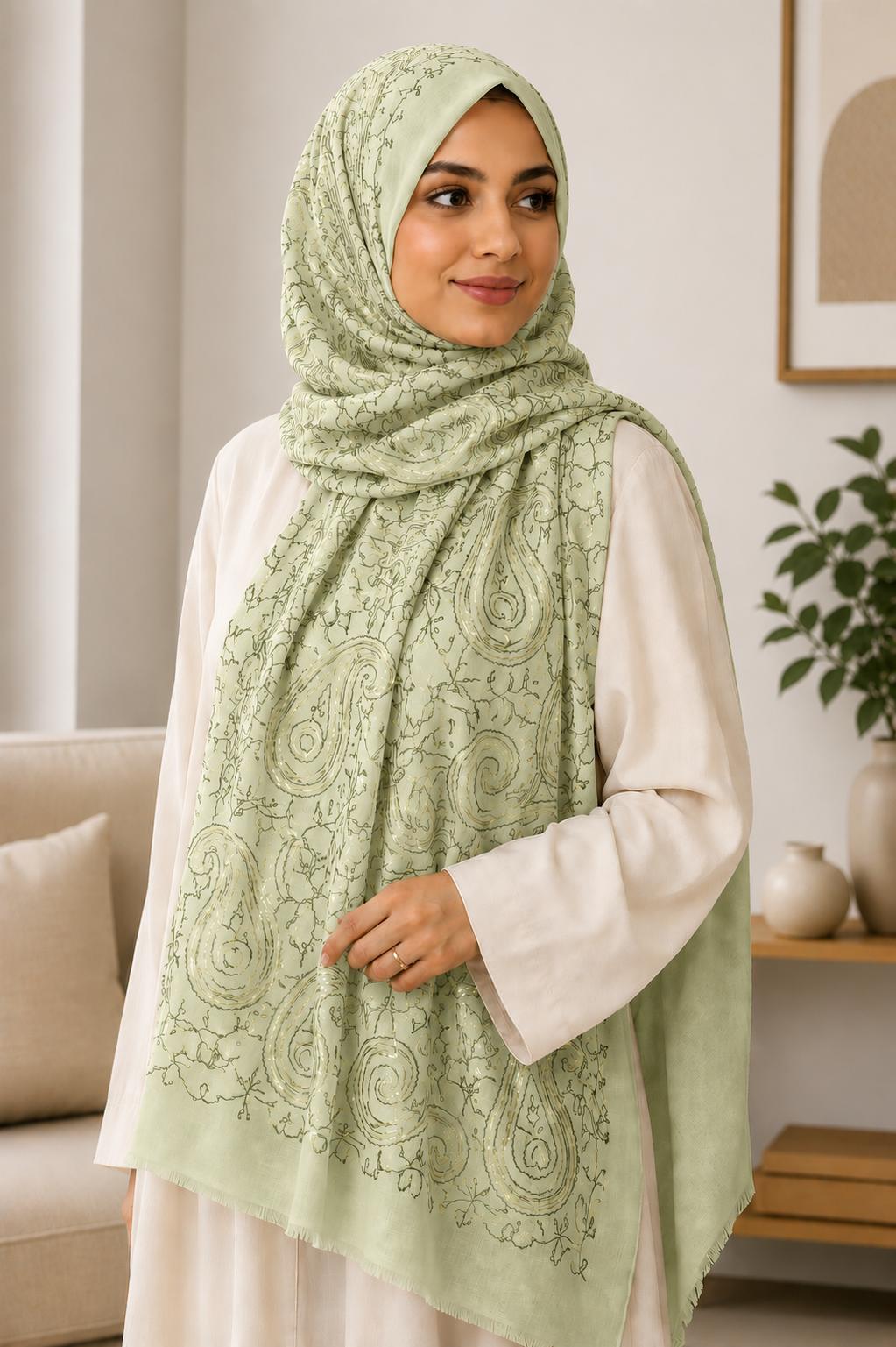 Baumwoll Hijab Sahra Blattgrün