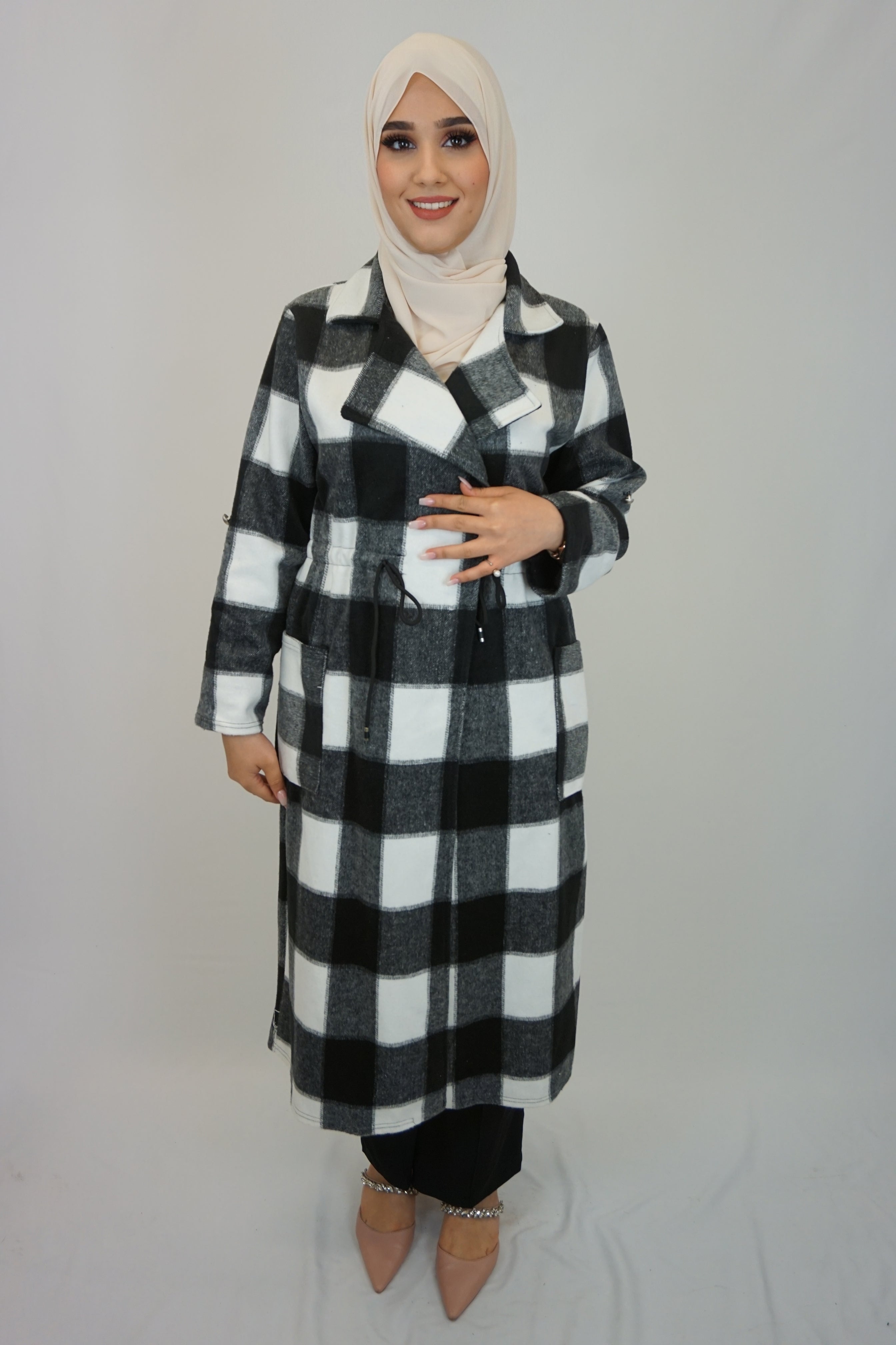 Maxi Cardigan Maida Schwarz-Weiß