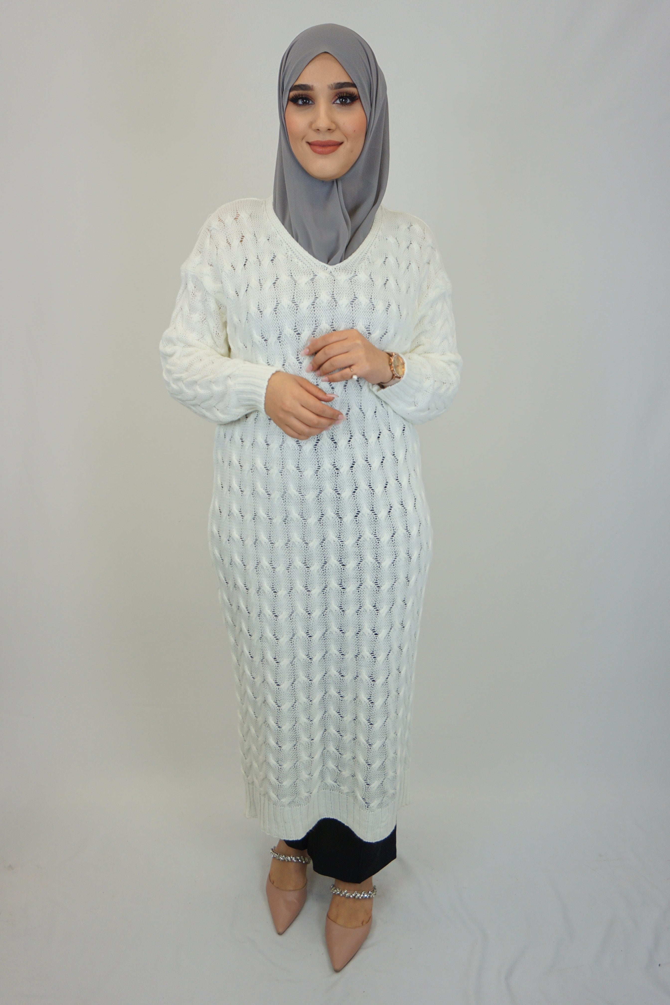 Zopf Strick-Kleid Madiha Weiß