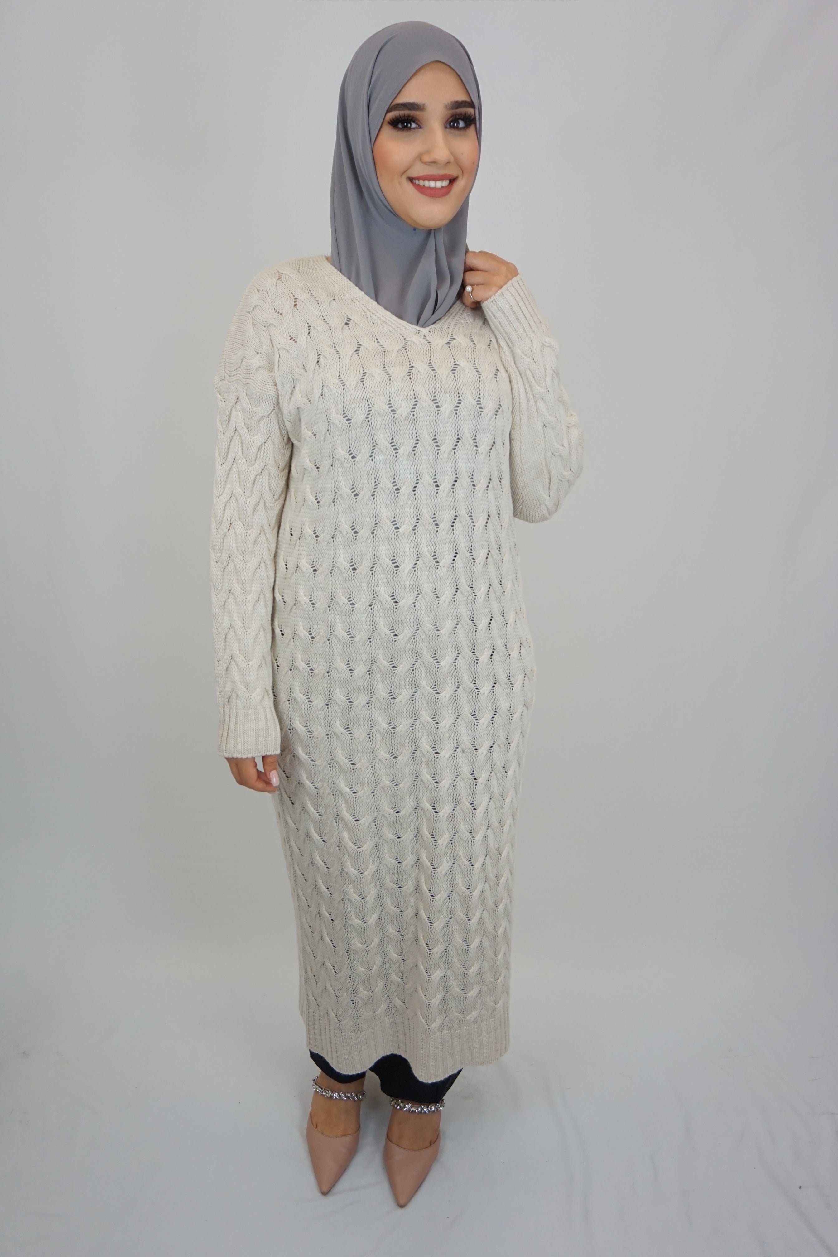 Zopf Strick-Kleid Madiha Beige