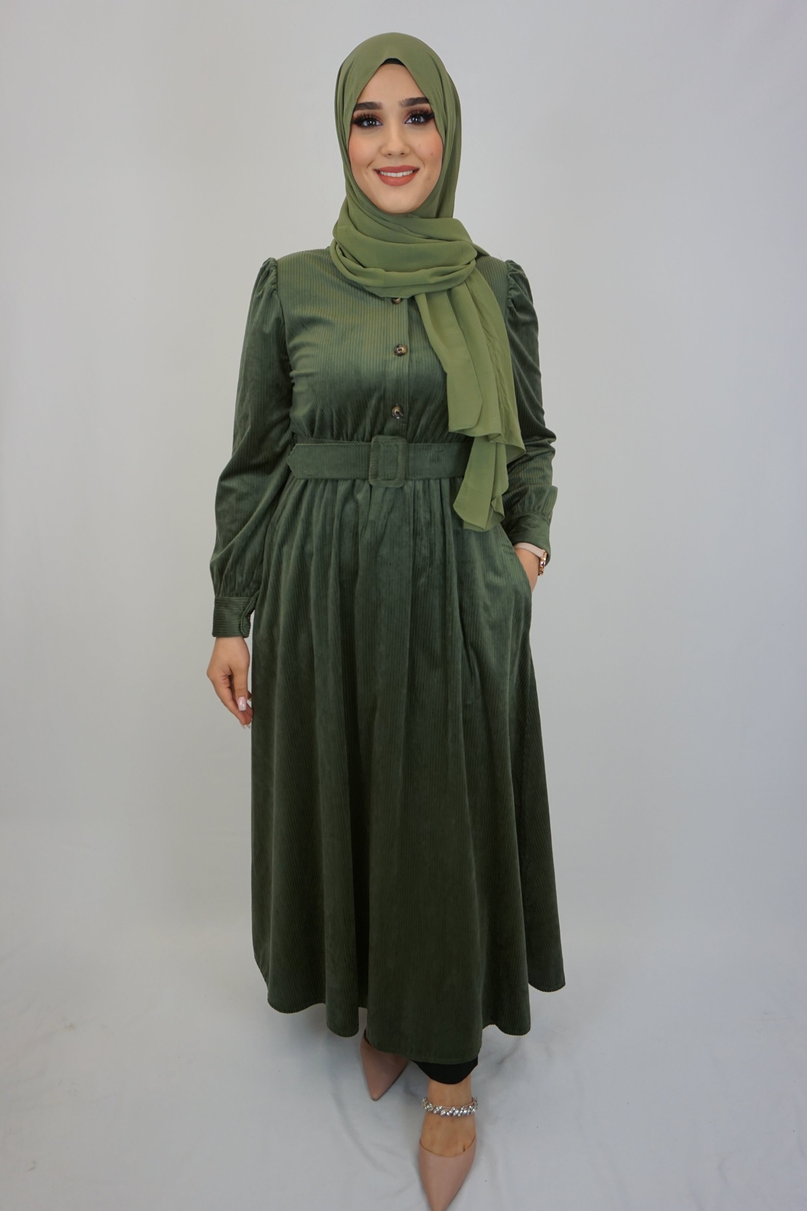 Cord Kleid Moosgrün