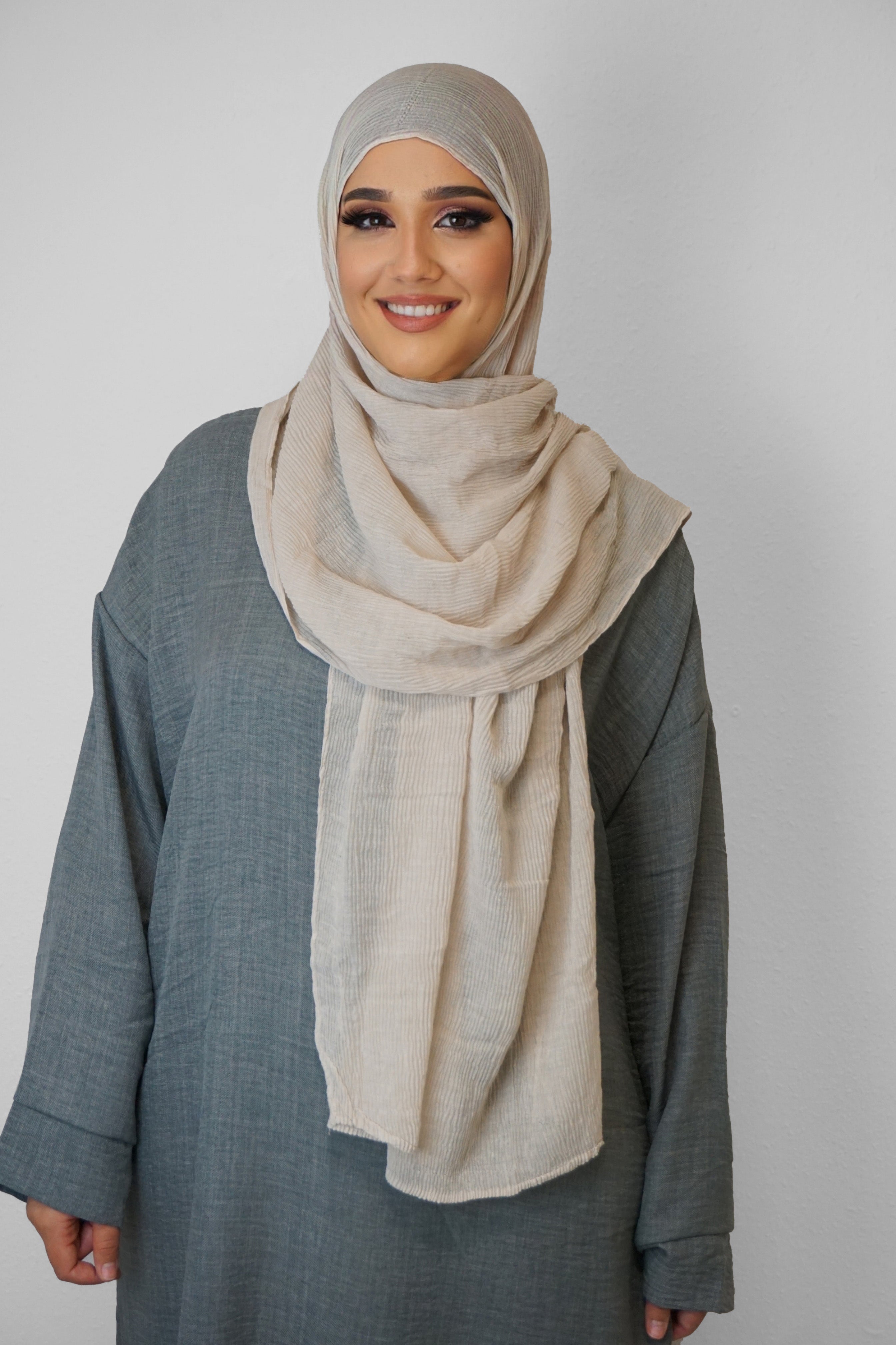 Baumwolle Crinkle-Hijab Hell-Beige