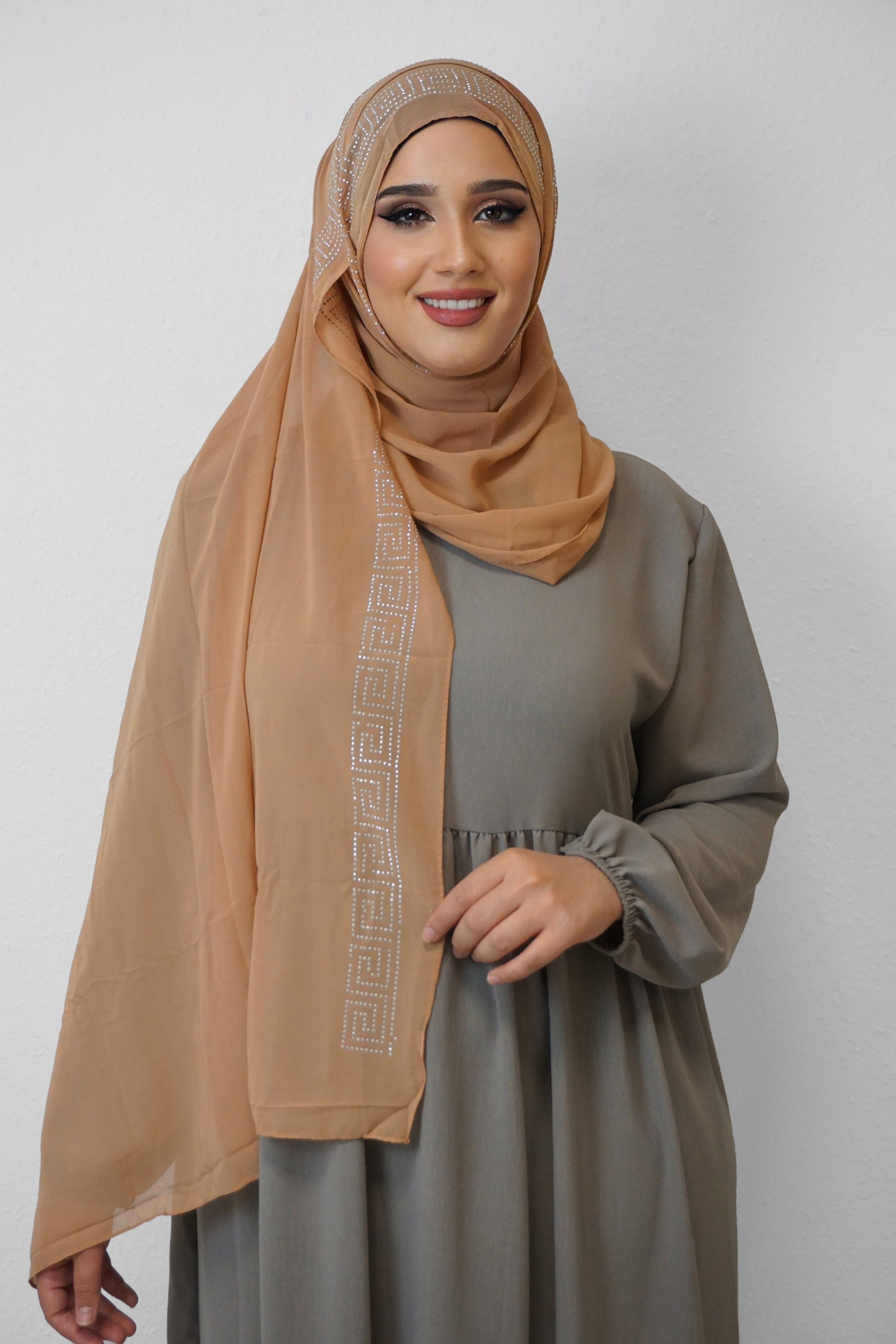 Chiffon Diamond Hijab Camel