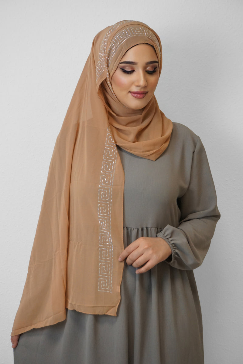 Chiffon Diamond Hijab Camel