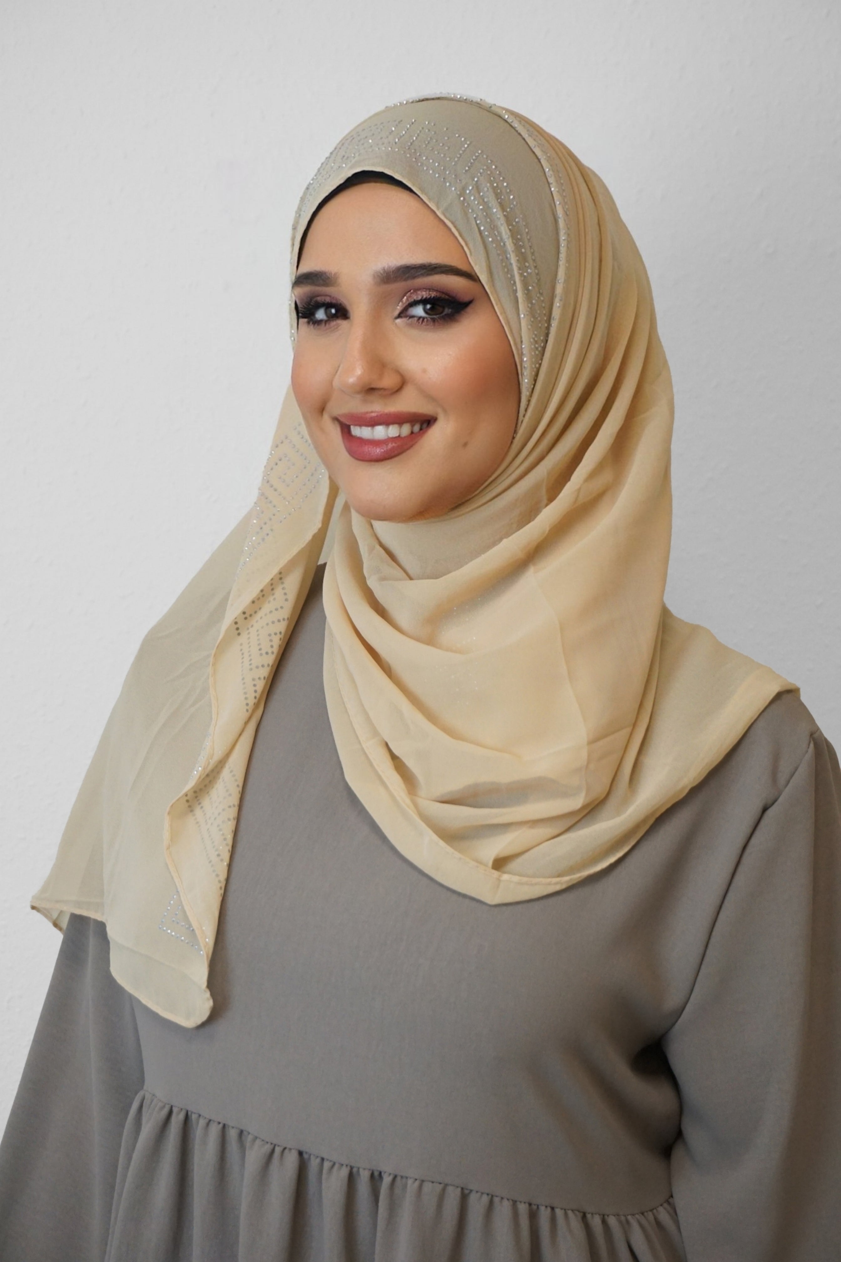 Chiffon Diamond Hijab Beige