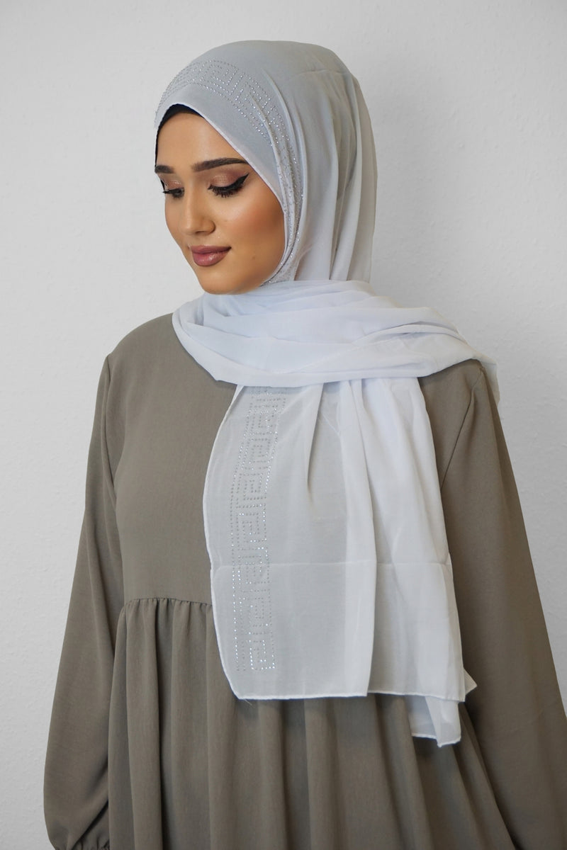 Chiffon Diamond Hijab Weiss