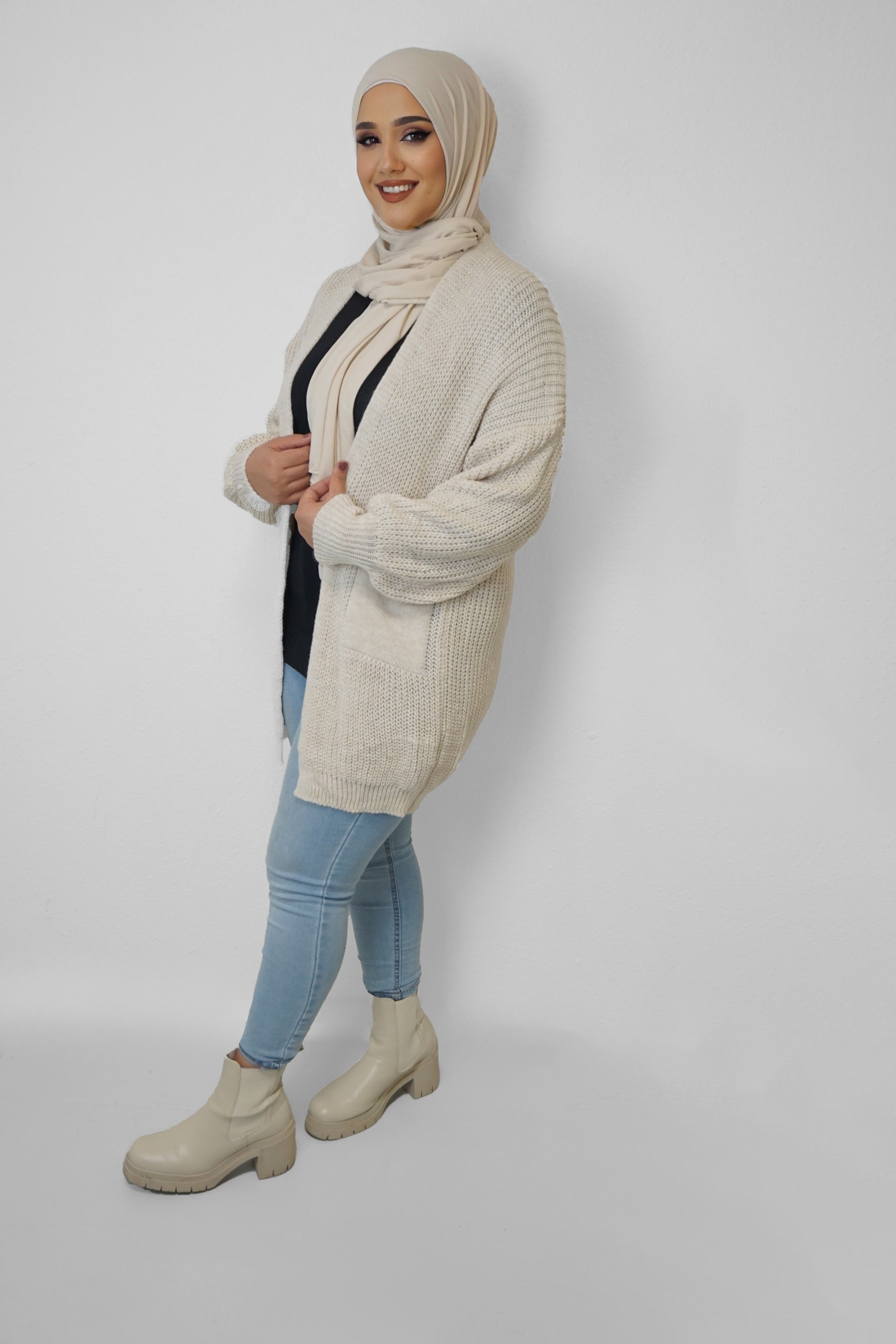 Grobstrick-Cardigan Mira Beige