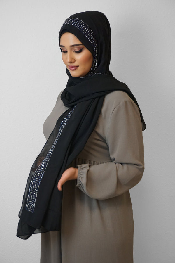 Chiffon Diamond Hijab Schwarz
