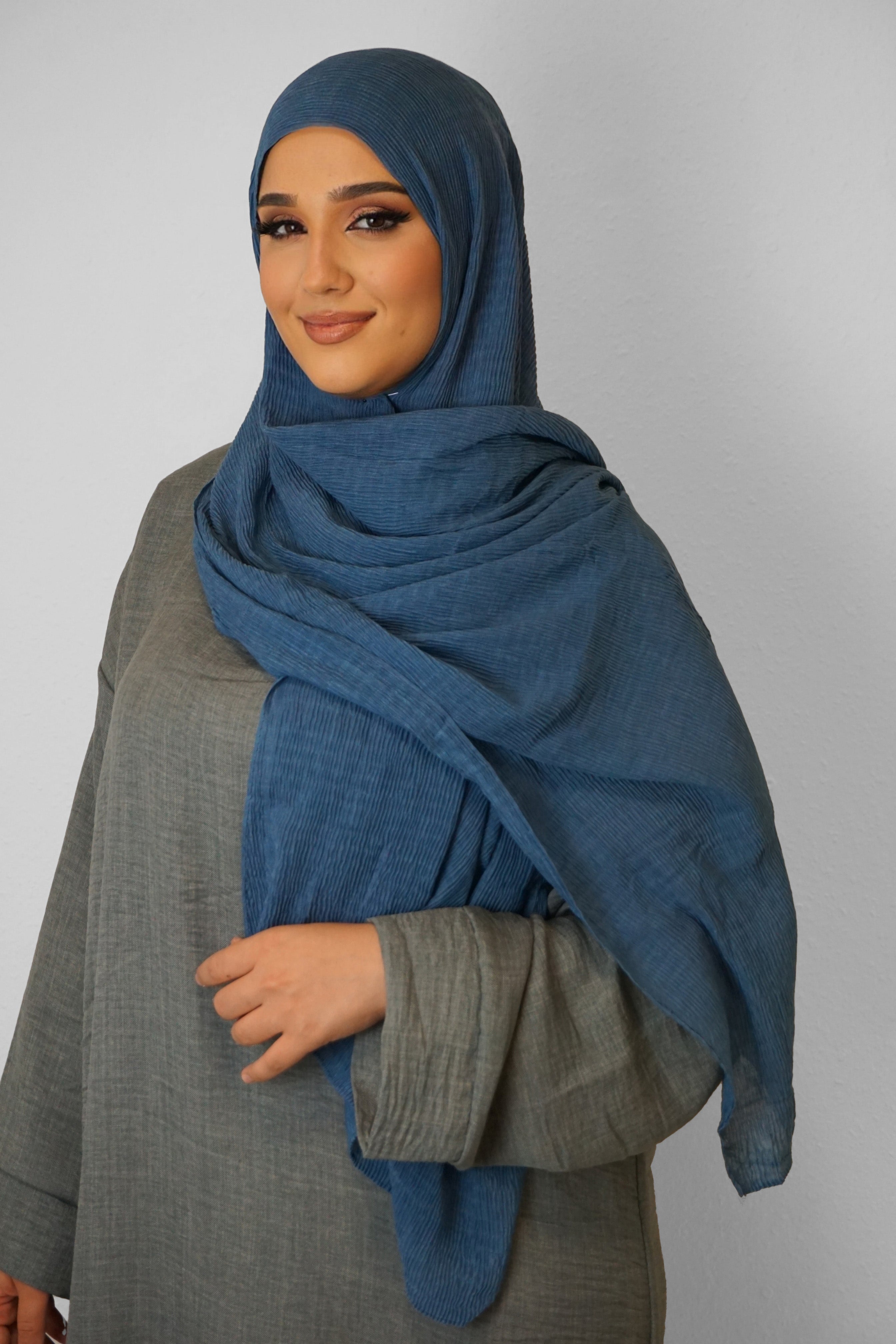 Baumwolle Crinkle-Hijab Jeansblau