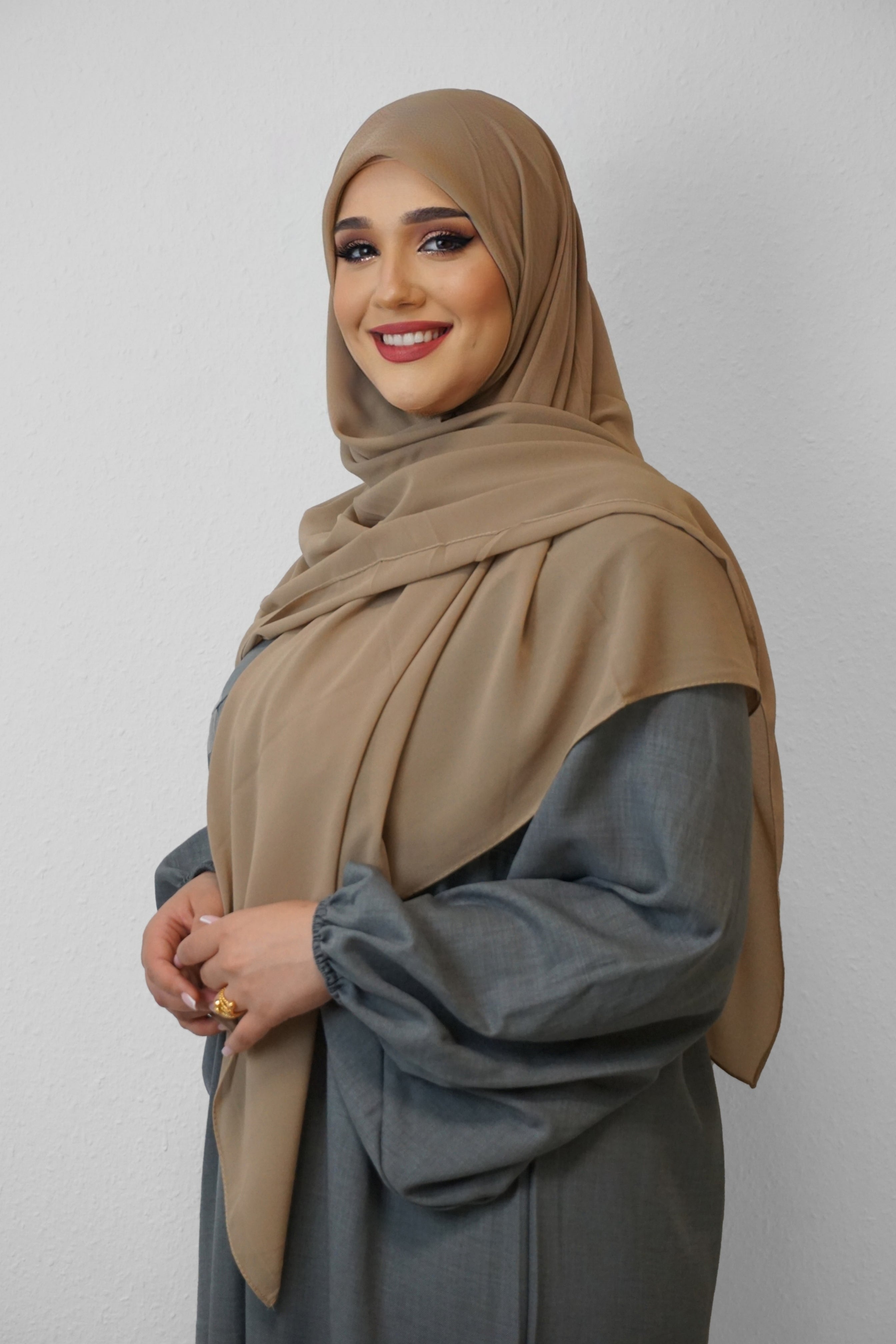 XL Chiffon Quadrat Hijab Dark-Beige