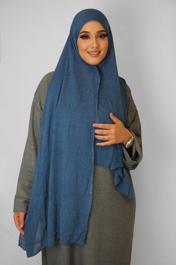 Baumwolle Crinkle-Hijab Jeansblau