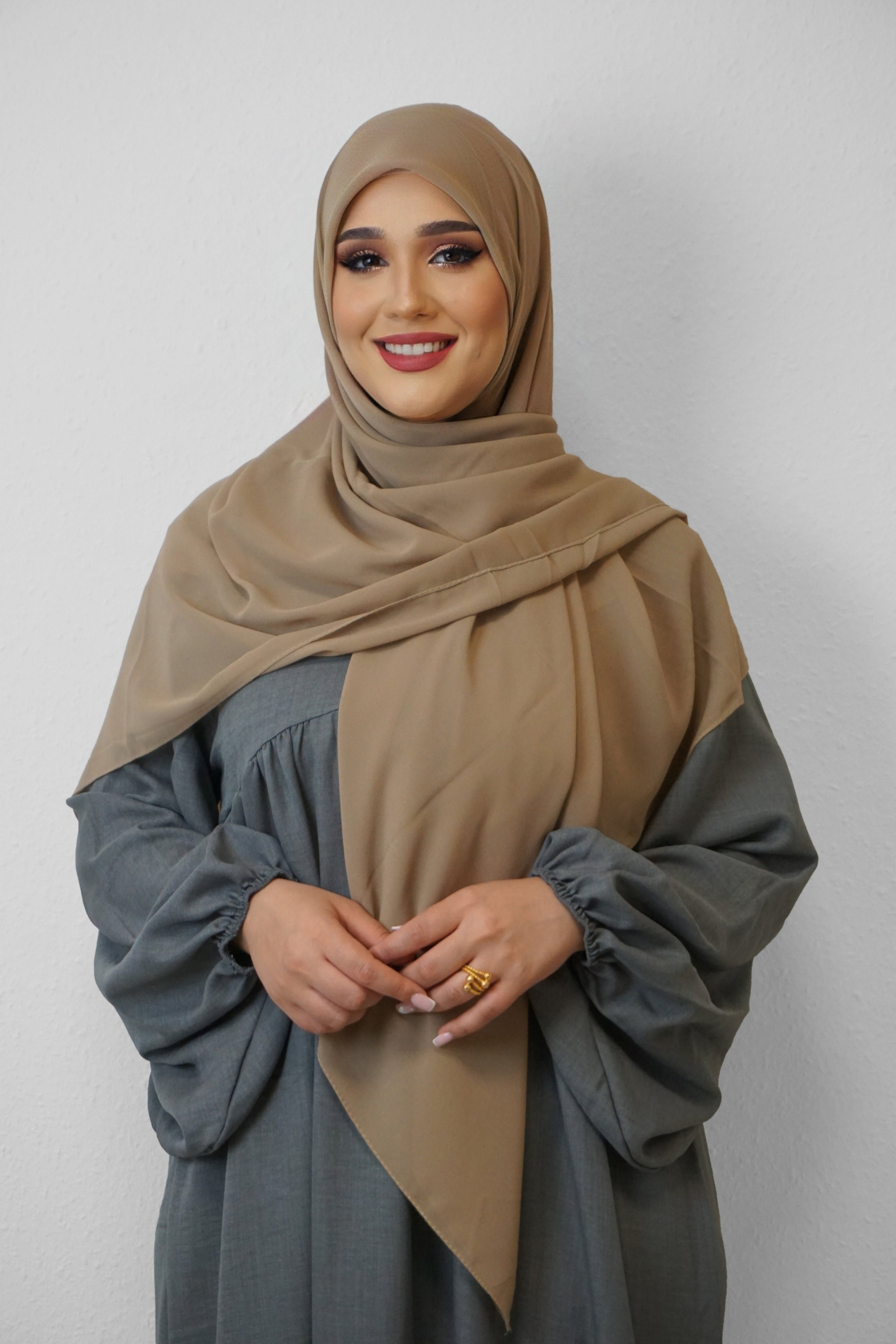 XL Chiffon Quadrat Hijab Dark-Beige