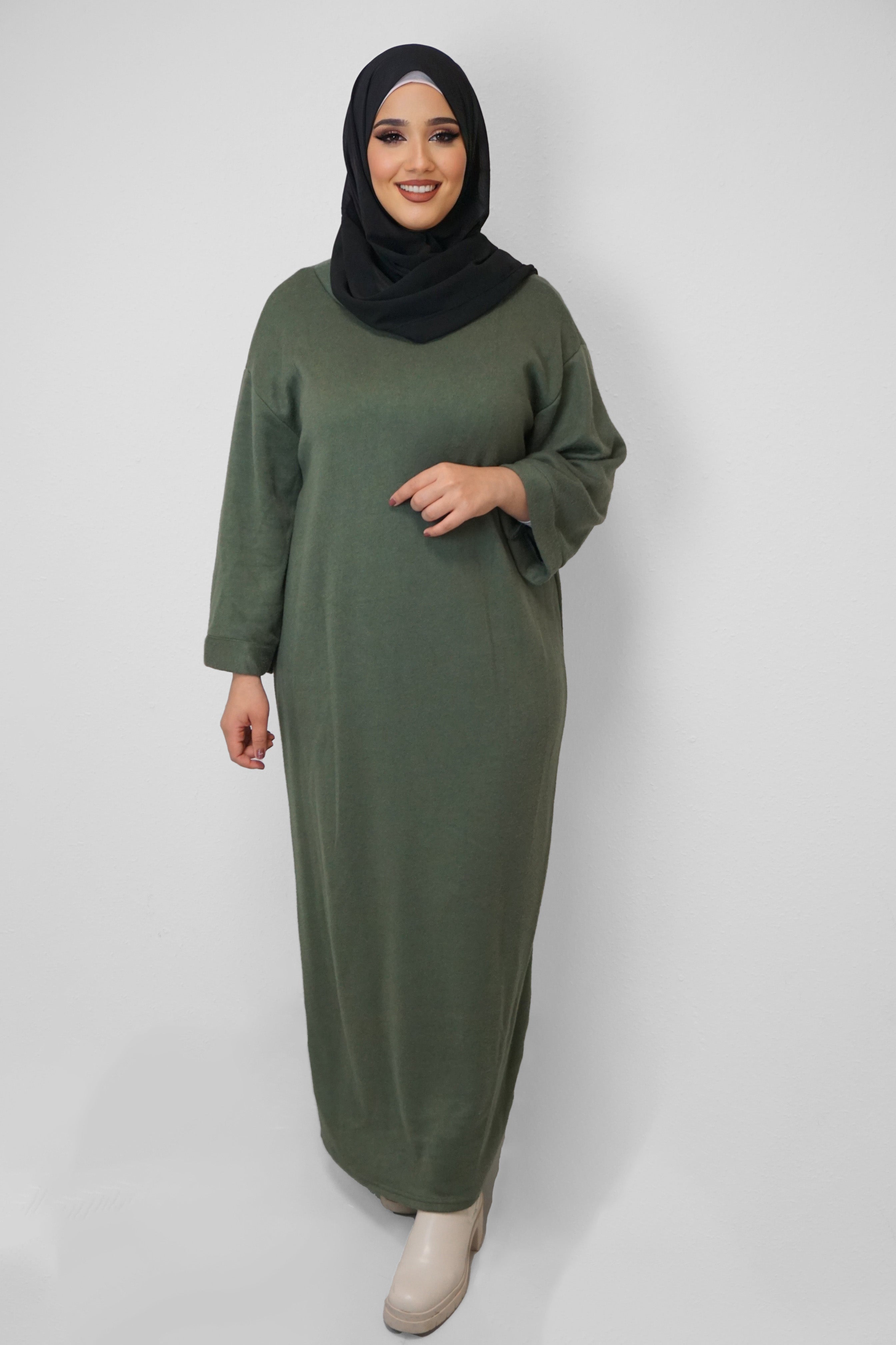 Maxi Strick-Kleid Nour Moosgrün