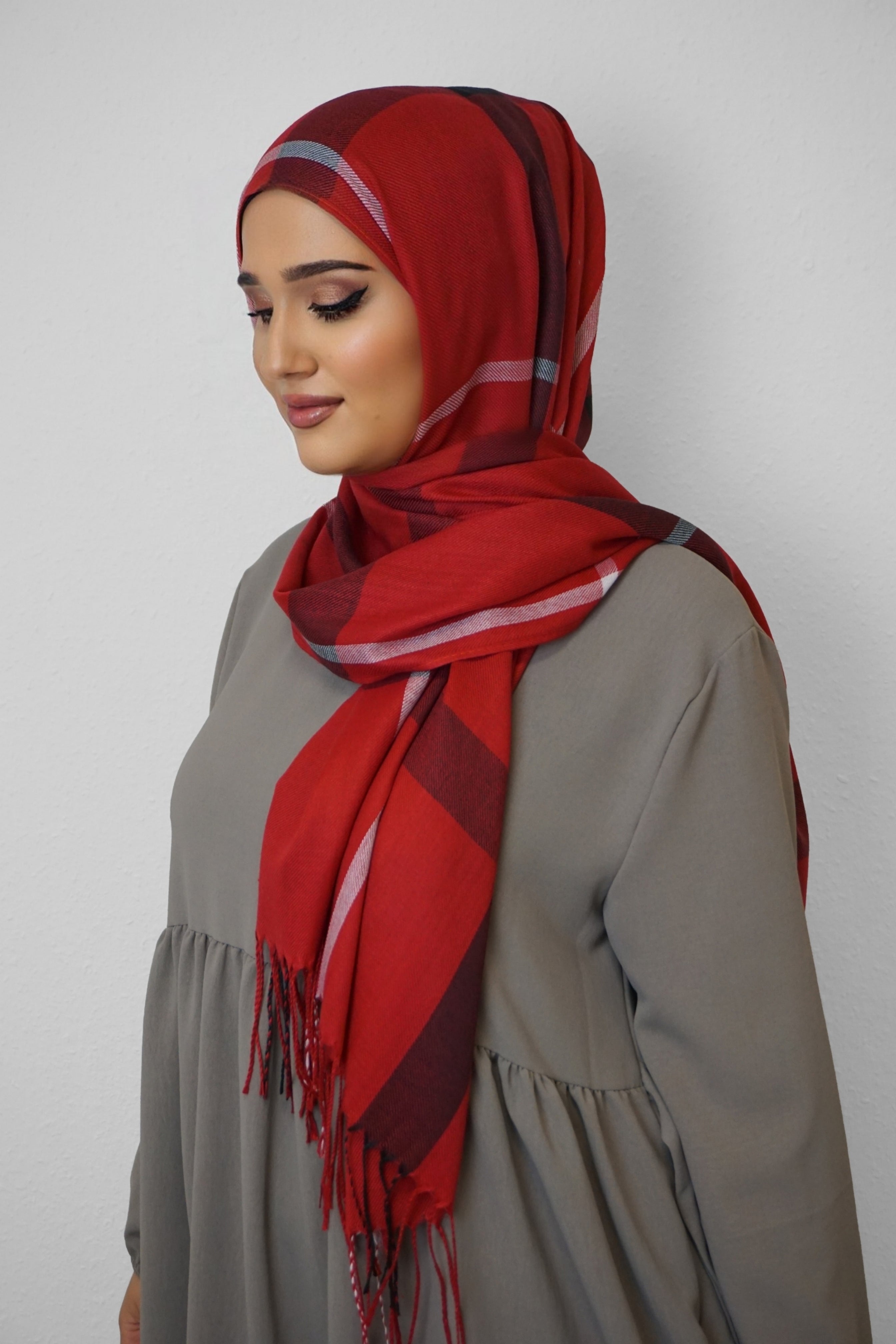 Baumwolle Hijab Aziza Rot