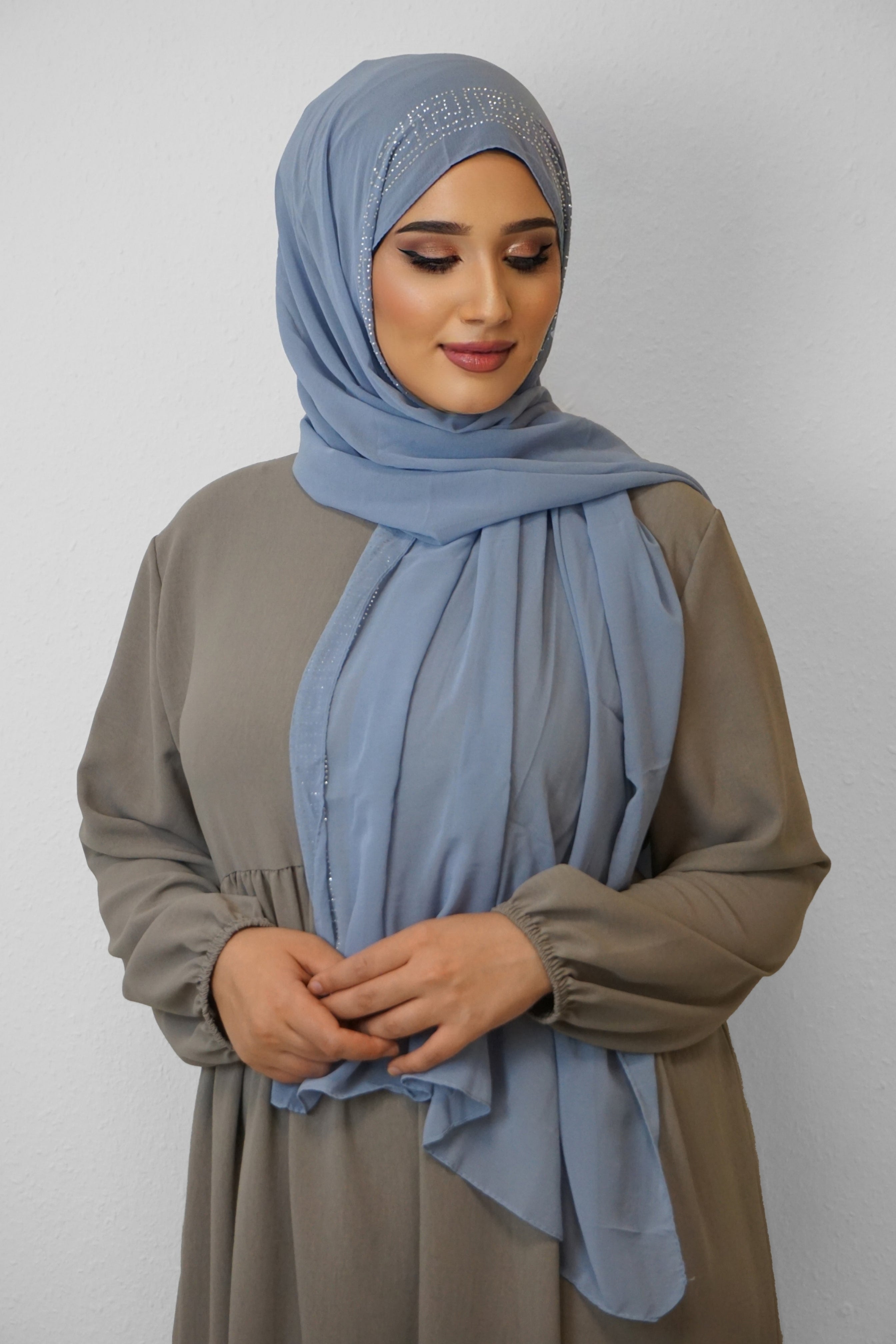 Chiffon Diamond Hijab Himmelblau