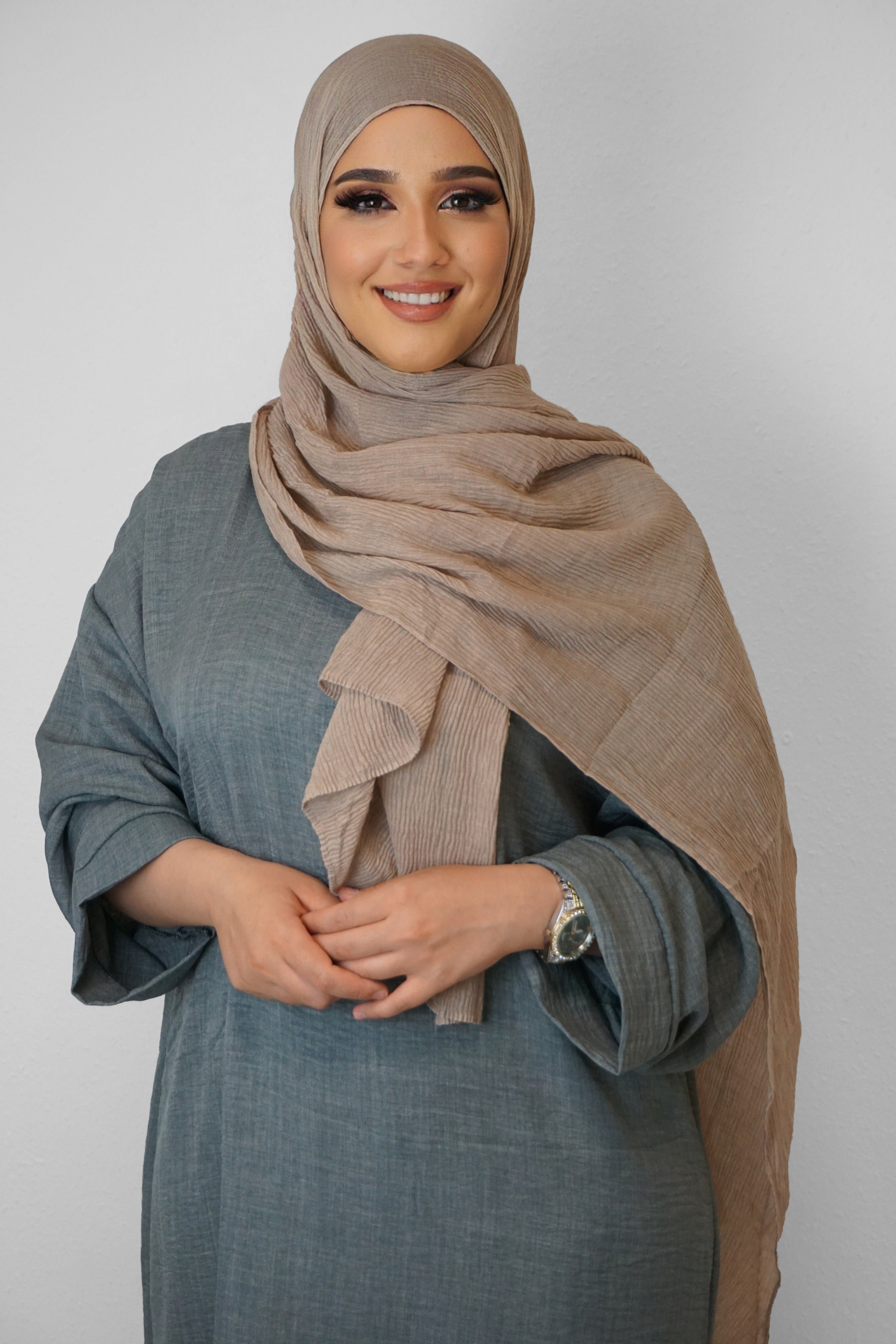 Baumwolle Crinkle-Hijab Taupe