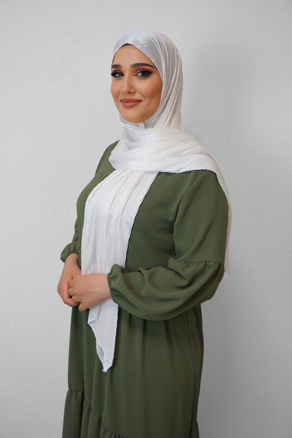 Satin Hijab Plissiert Weiss