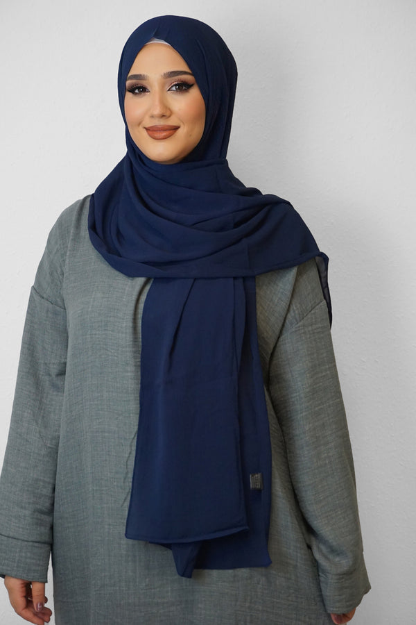 Crinkle Premium Chiffon Hijab Dunkelblau