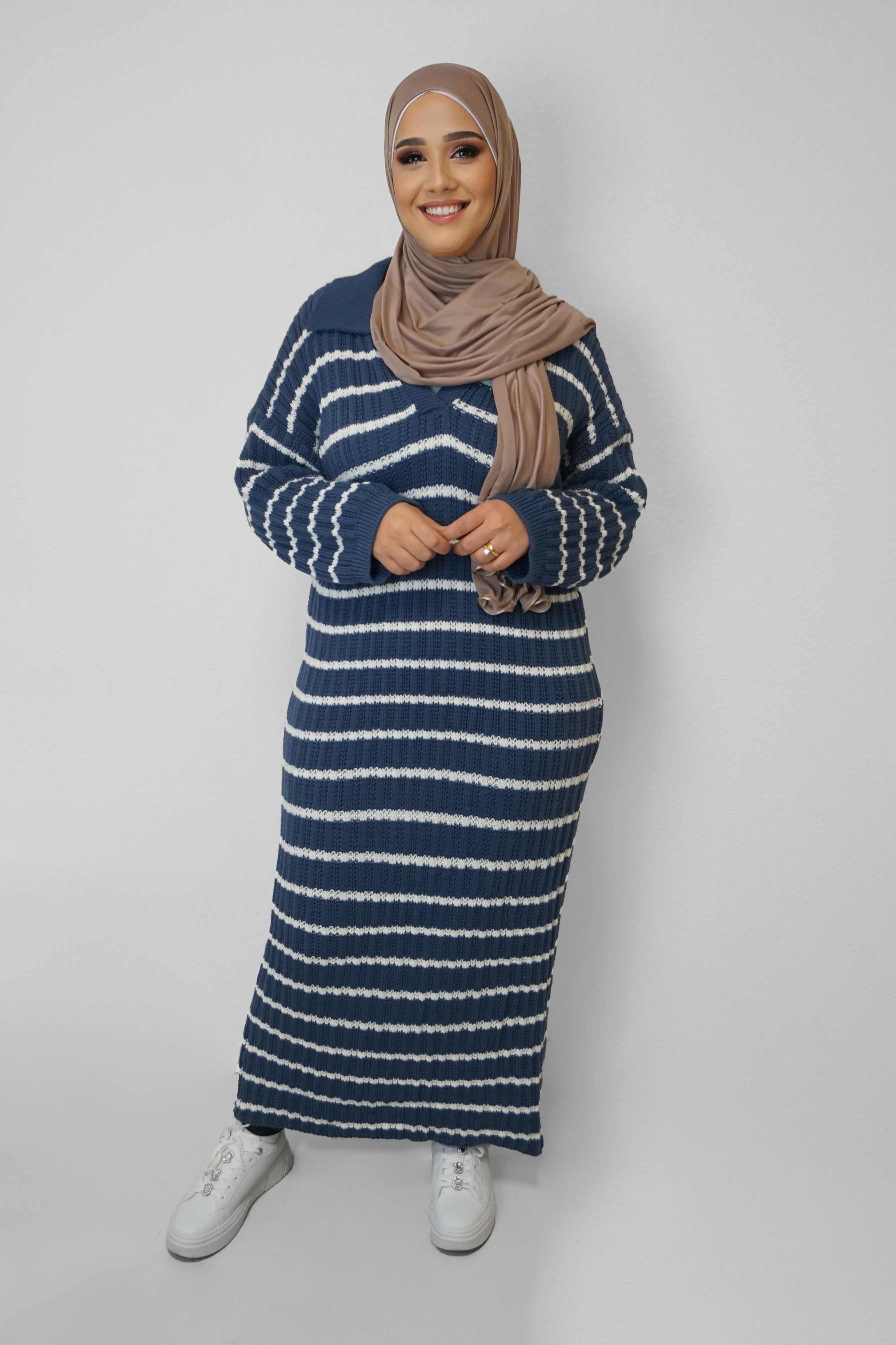 Maxi Strick-Kleid Atika Blau