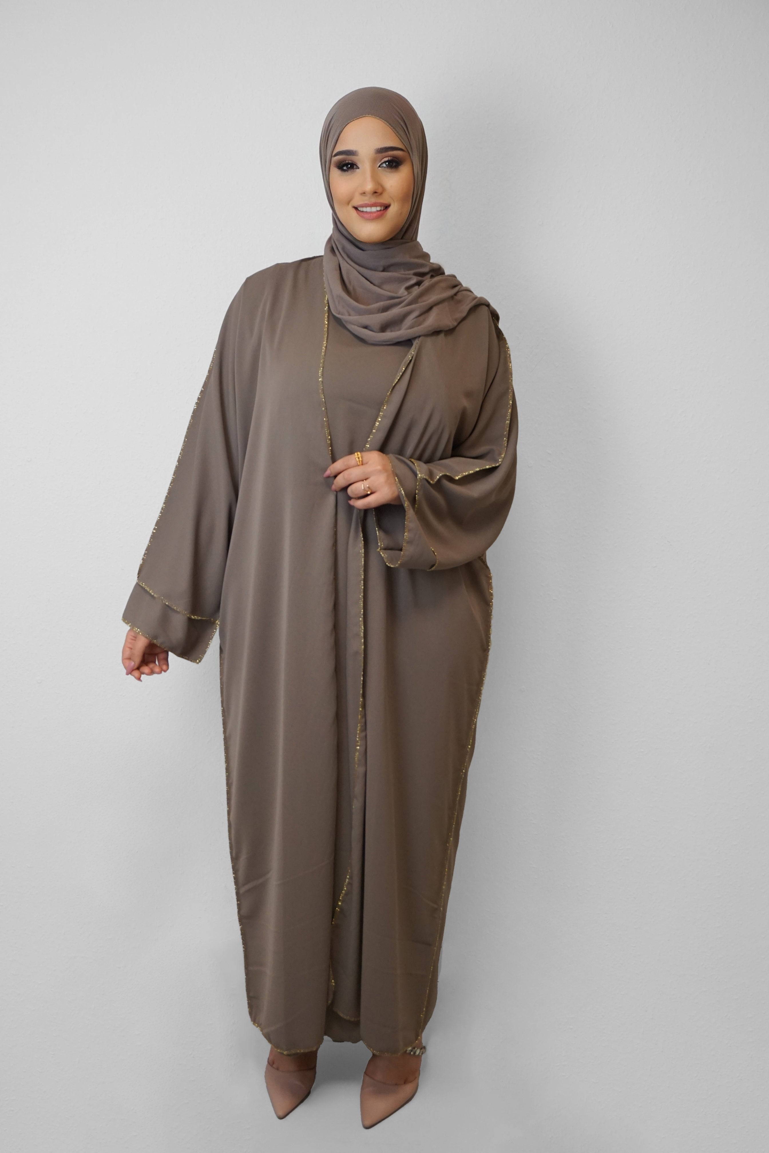 Zwei-Teiler Abaya Saddaya Dark-Taupe