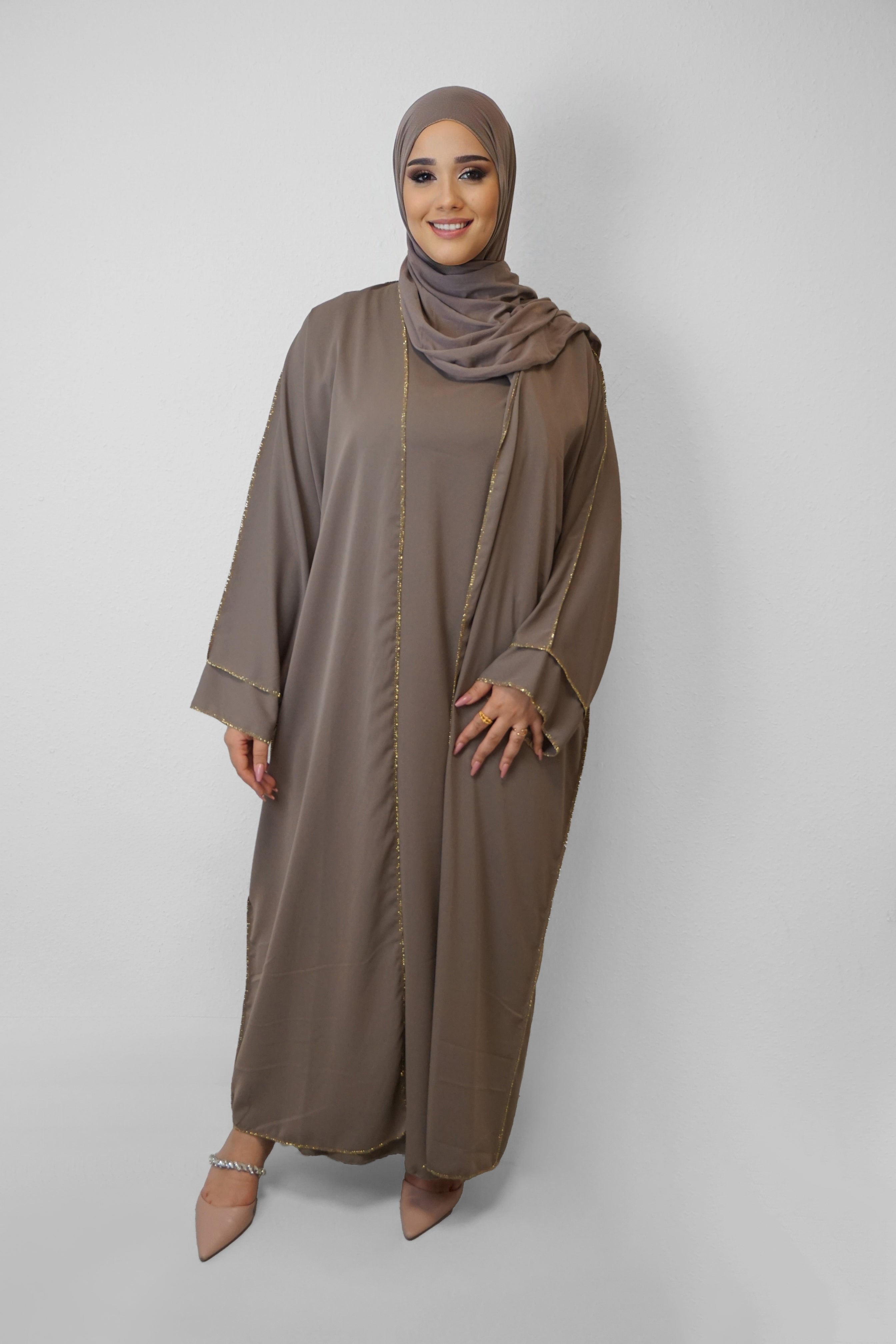 Zwei-Teiler Abaya Saddaya Dark-Taupe