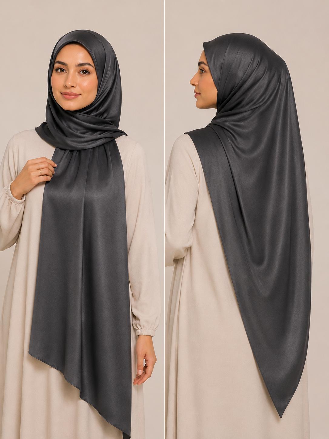 Jersey Premium Satin Hijab Dunkelgrau